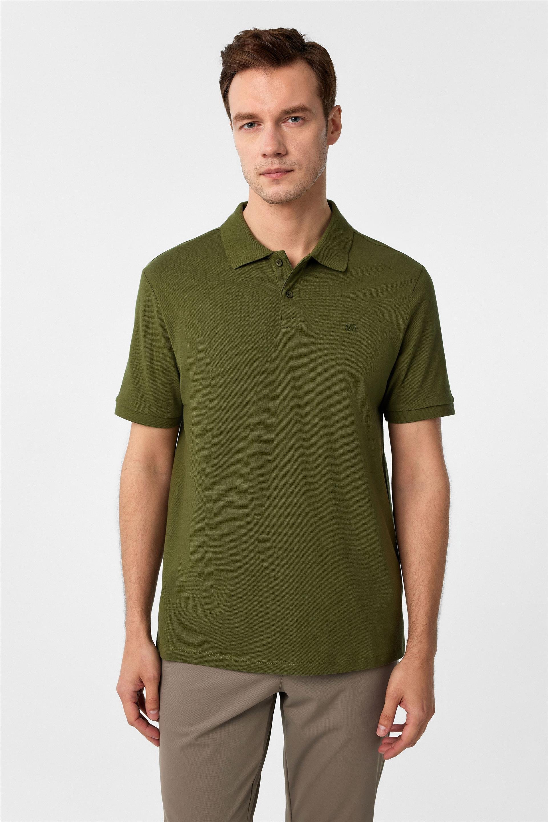Haki Regular Düz Polo Yaka Tişört