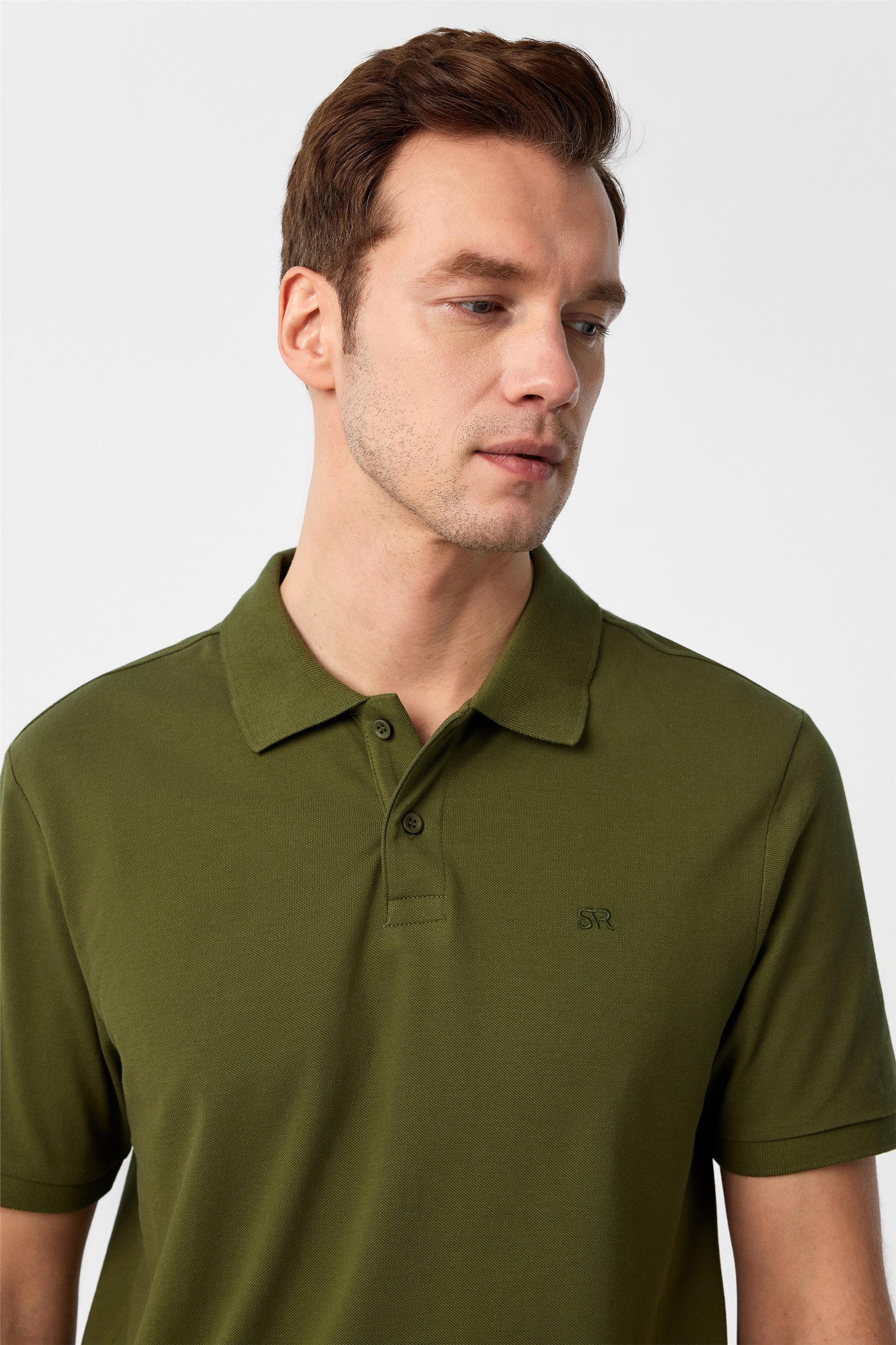 Haki Regular Düz Polo Yaka Tişört