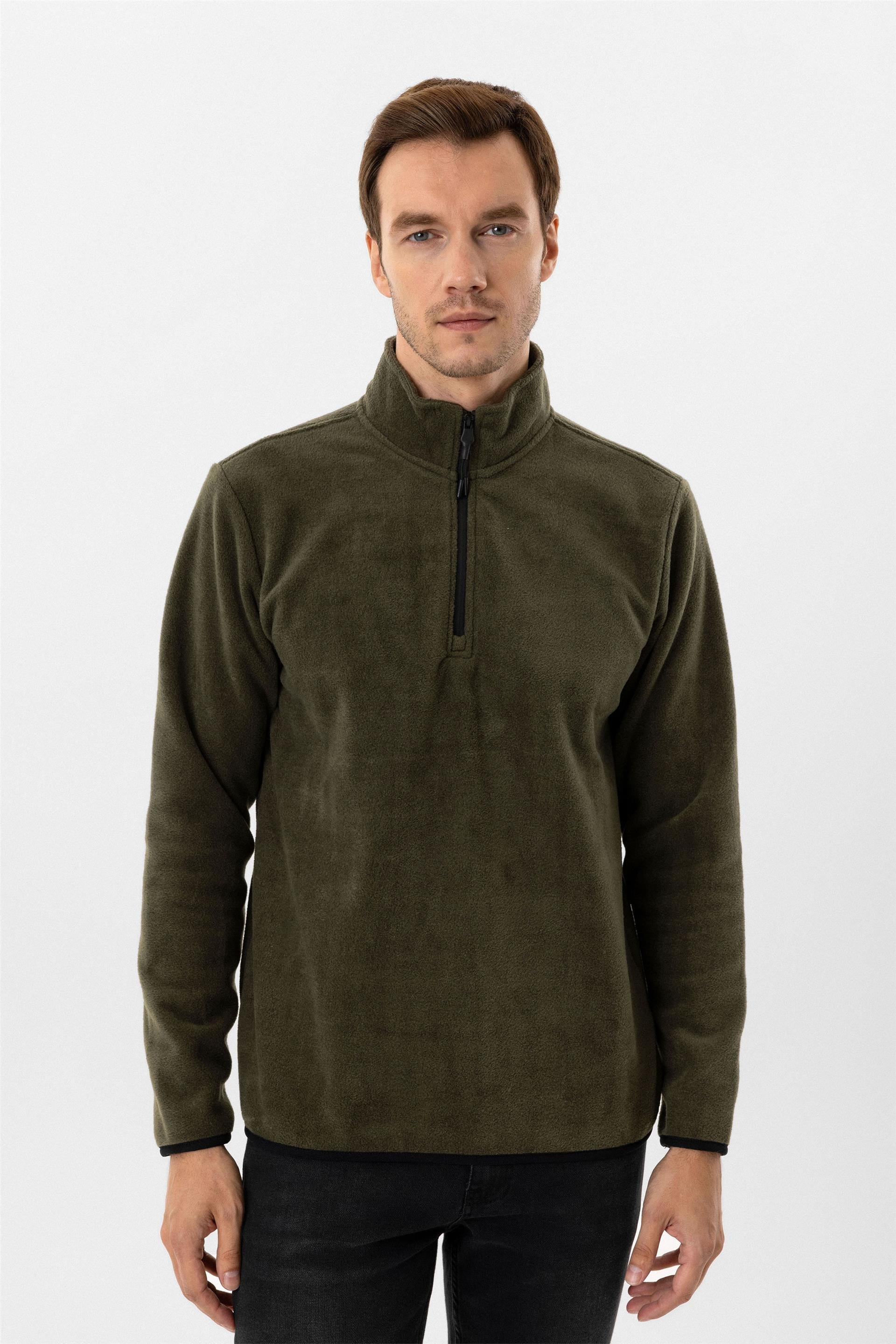 Haki Regular Düz Sivri Yaka Sweatshirt