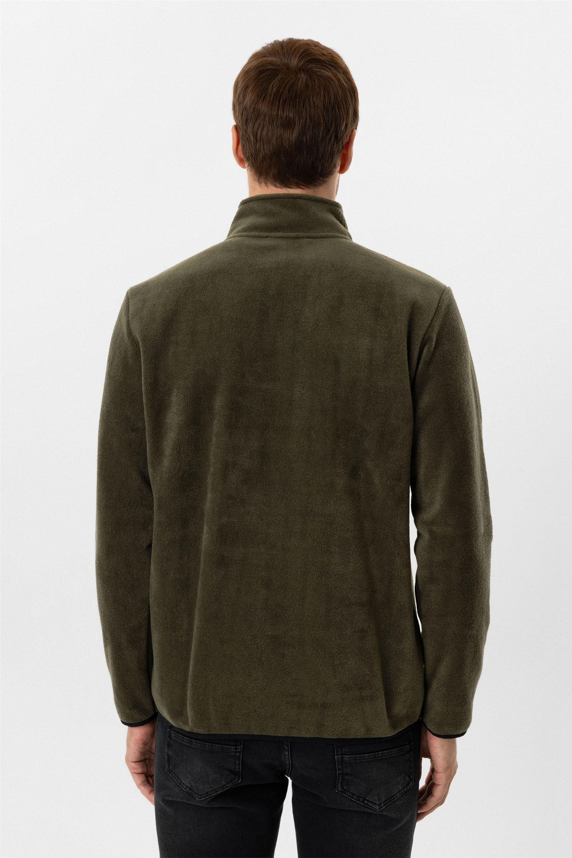 Haki Regular Düz Sivri Yaka Sweatshirt