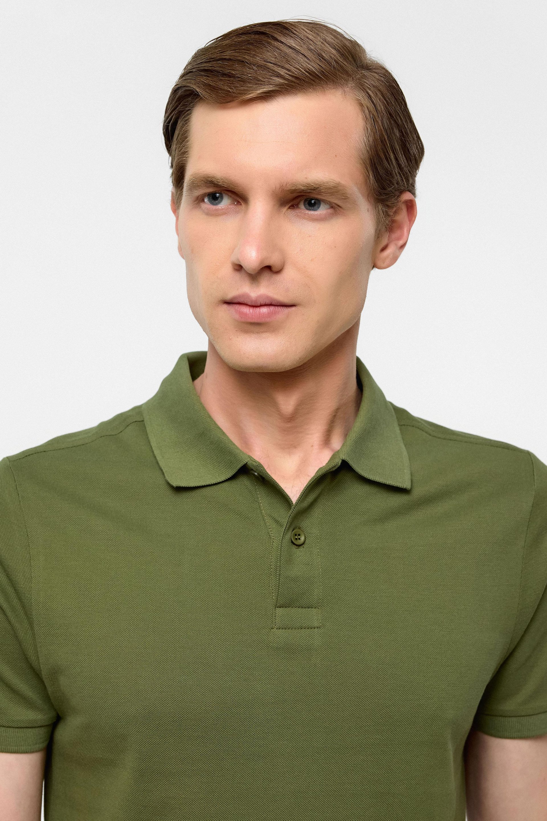 Haki Slim Düz Polo Yaka Tişört