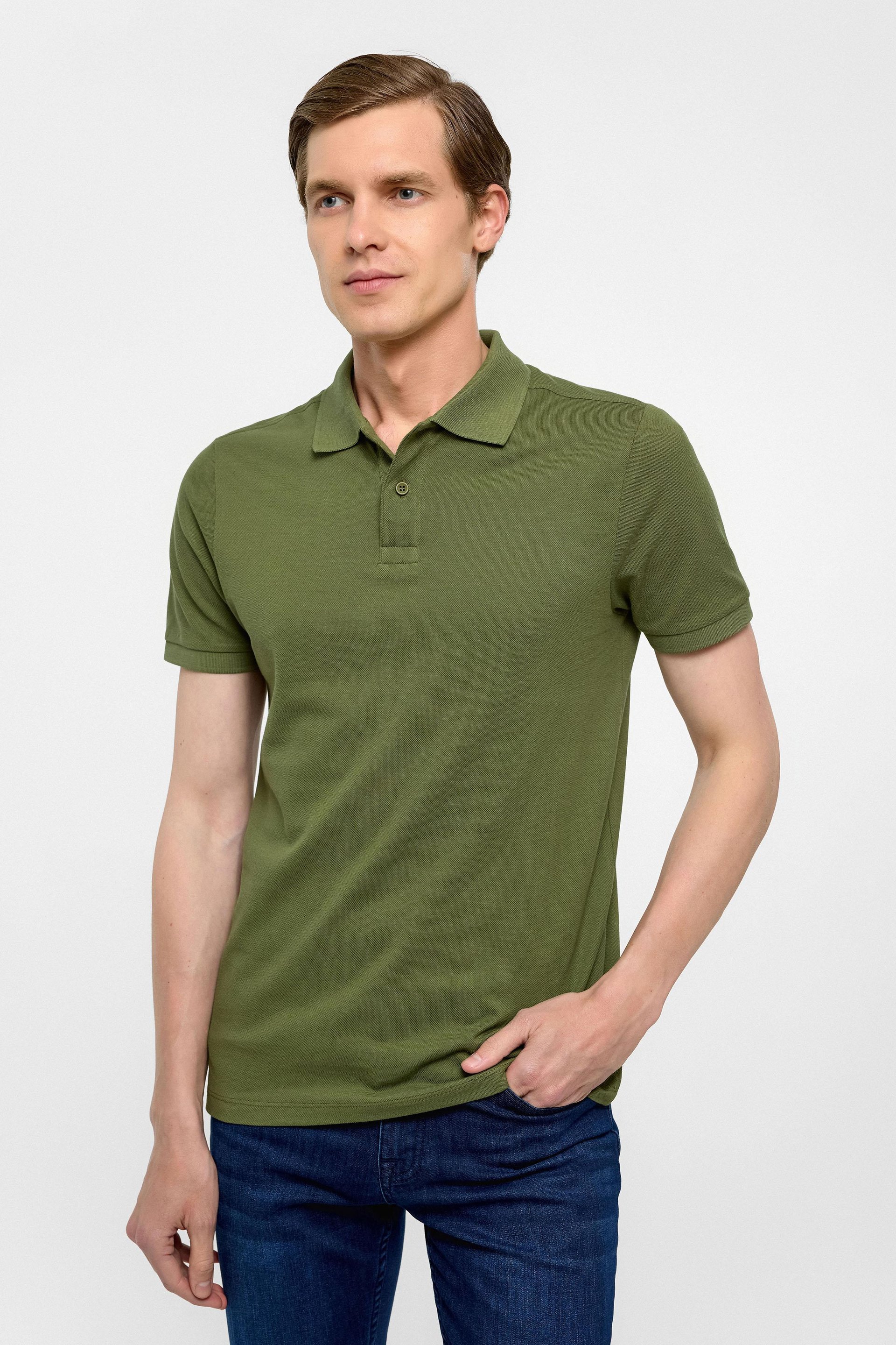 Haki Slim Düz Polo Yaka Tişört