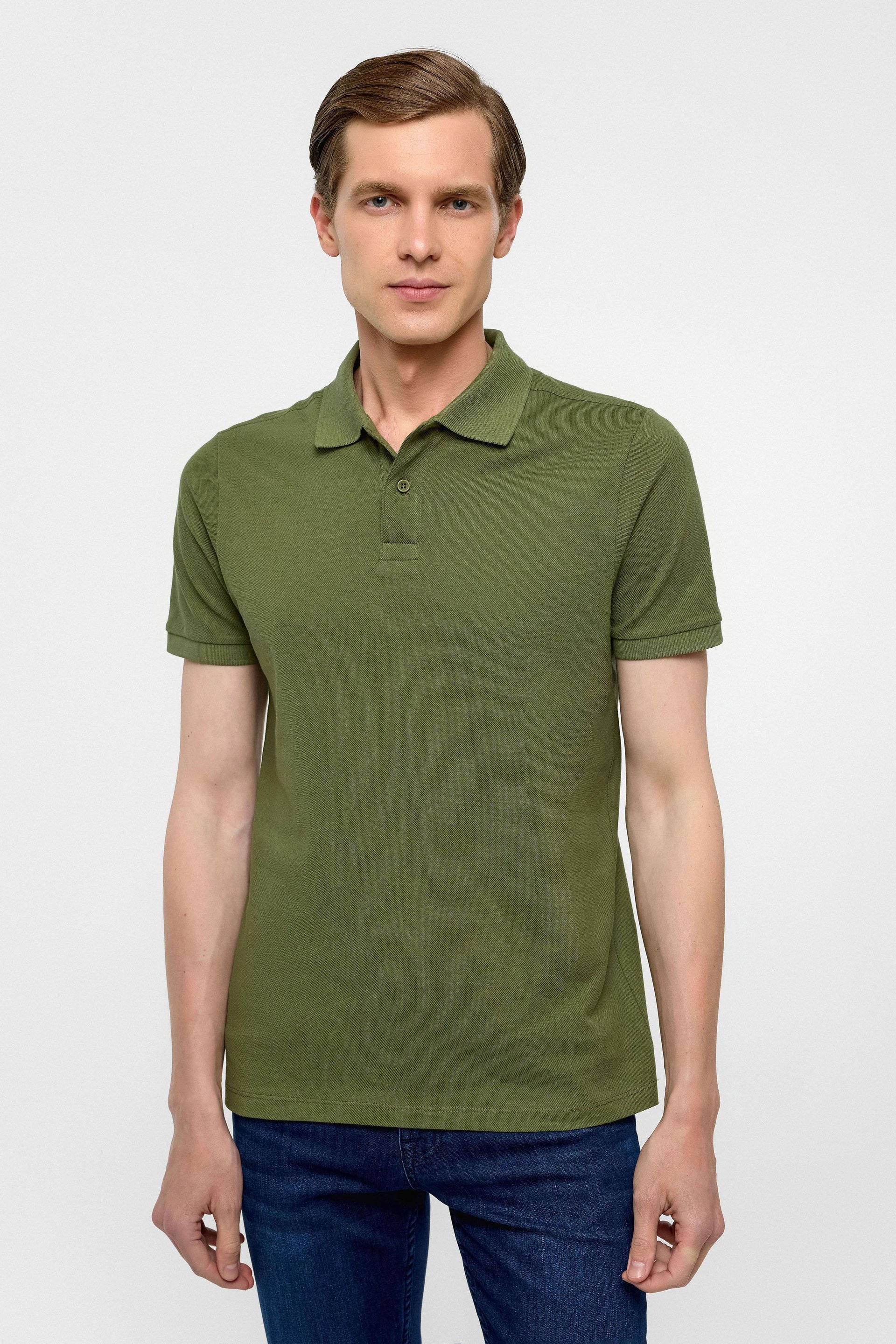 Haki Slim Düz Polo Yaka Tişört