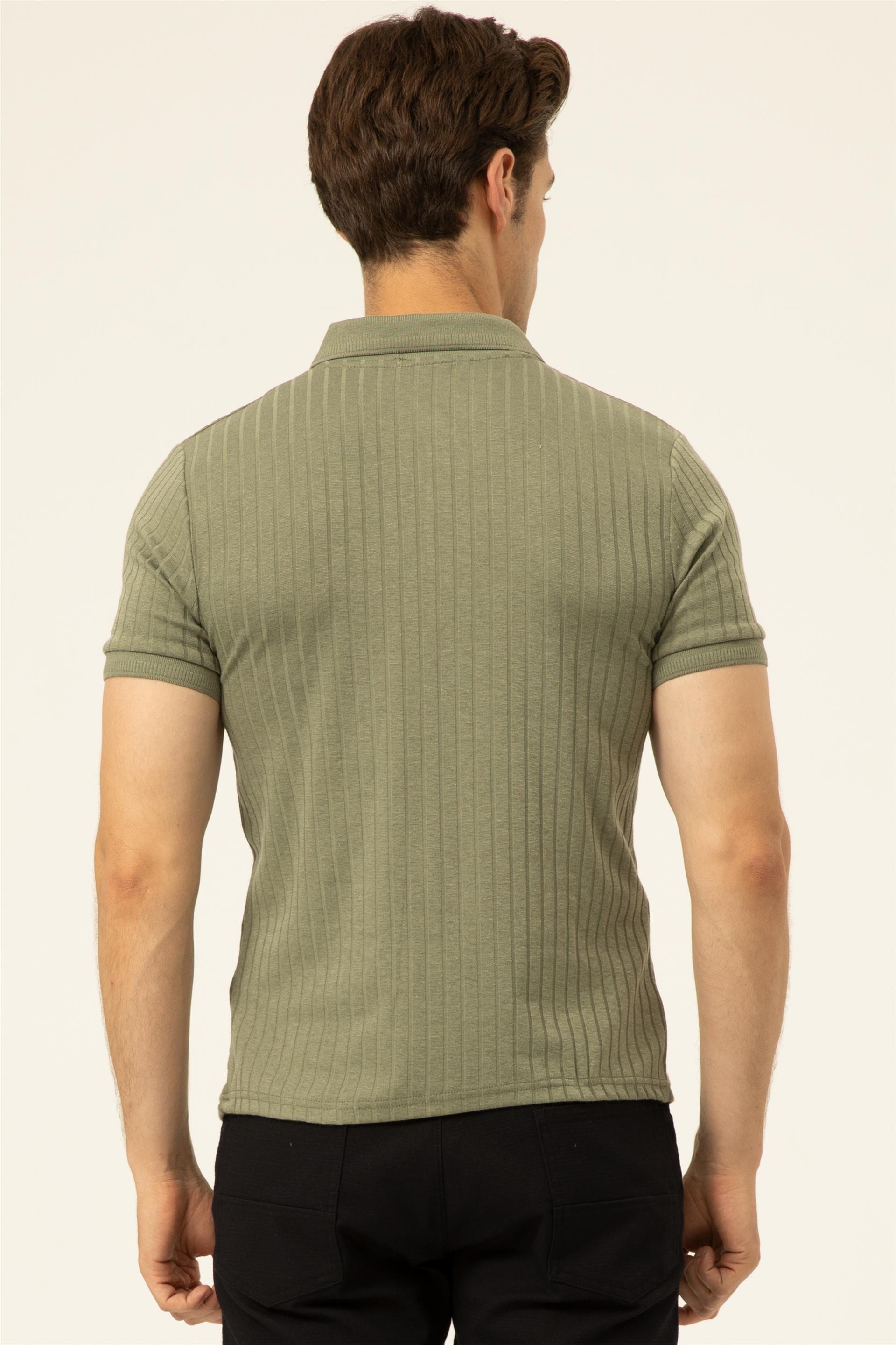 Haki Slim Fitilli Polo Yaka  Tişört