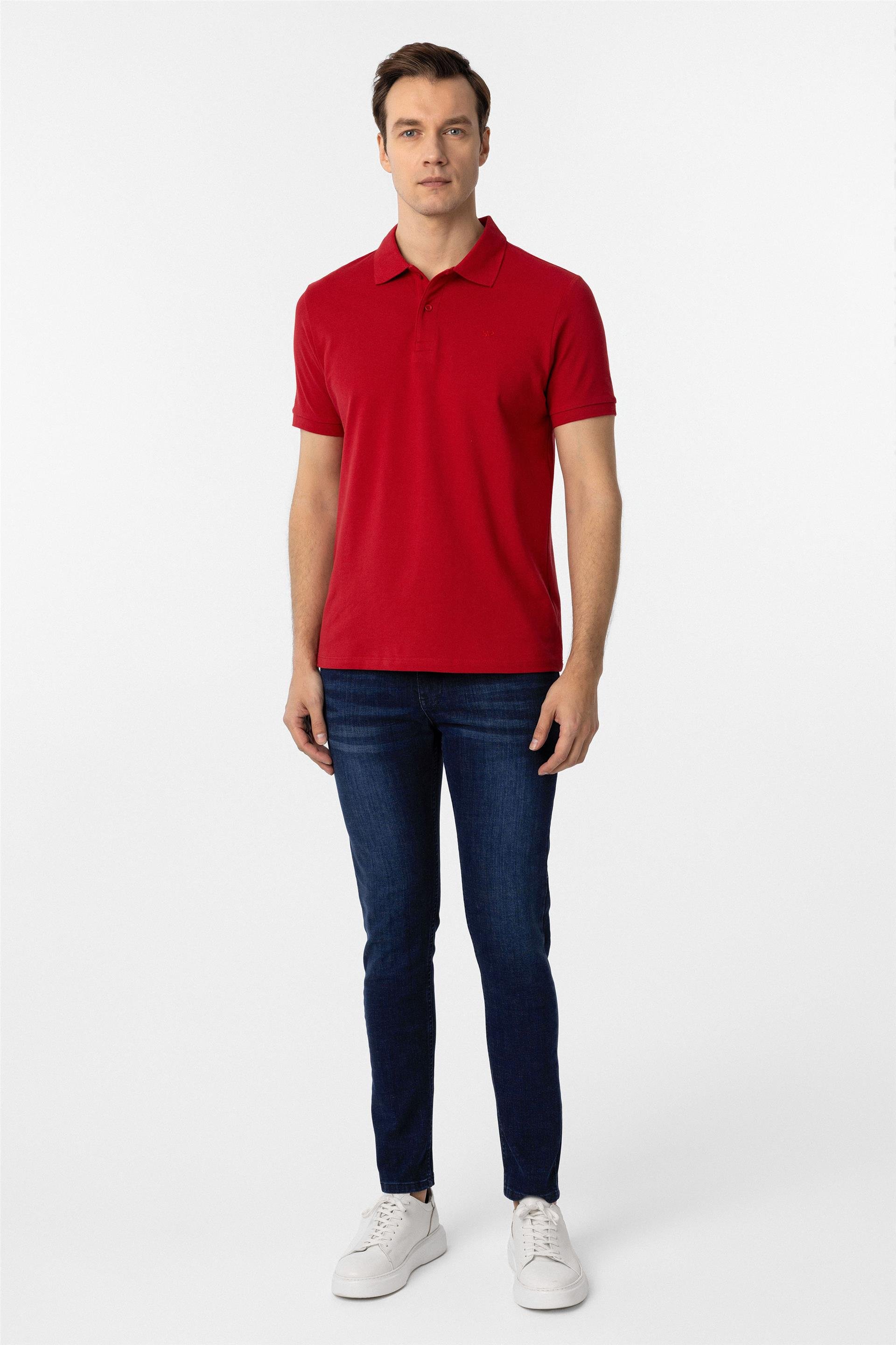 Kırmızı Slim Düz Polo Yaka Tişört