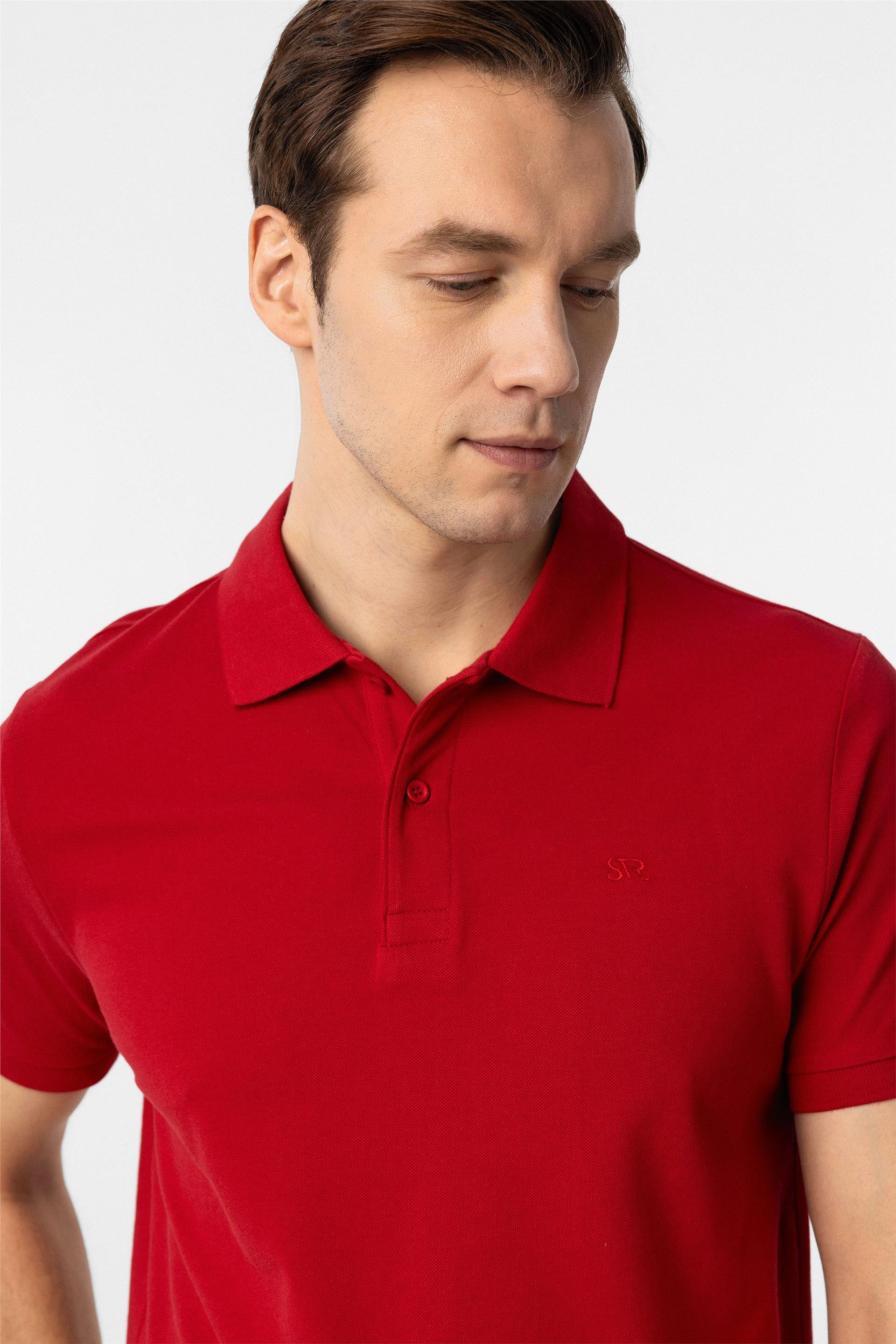 Kırmızı Slim Düz Polo Yaka Tişört