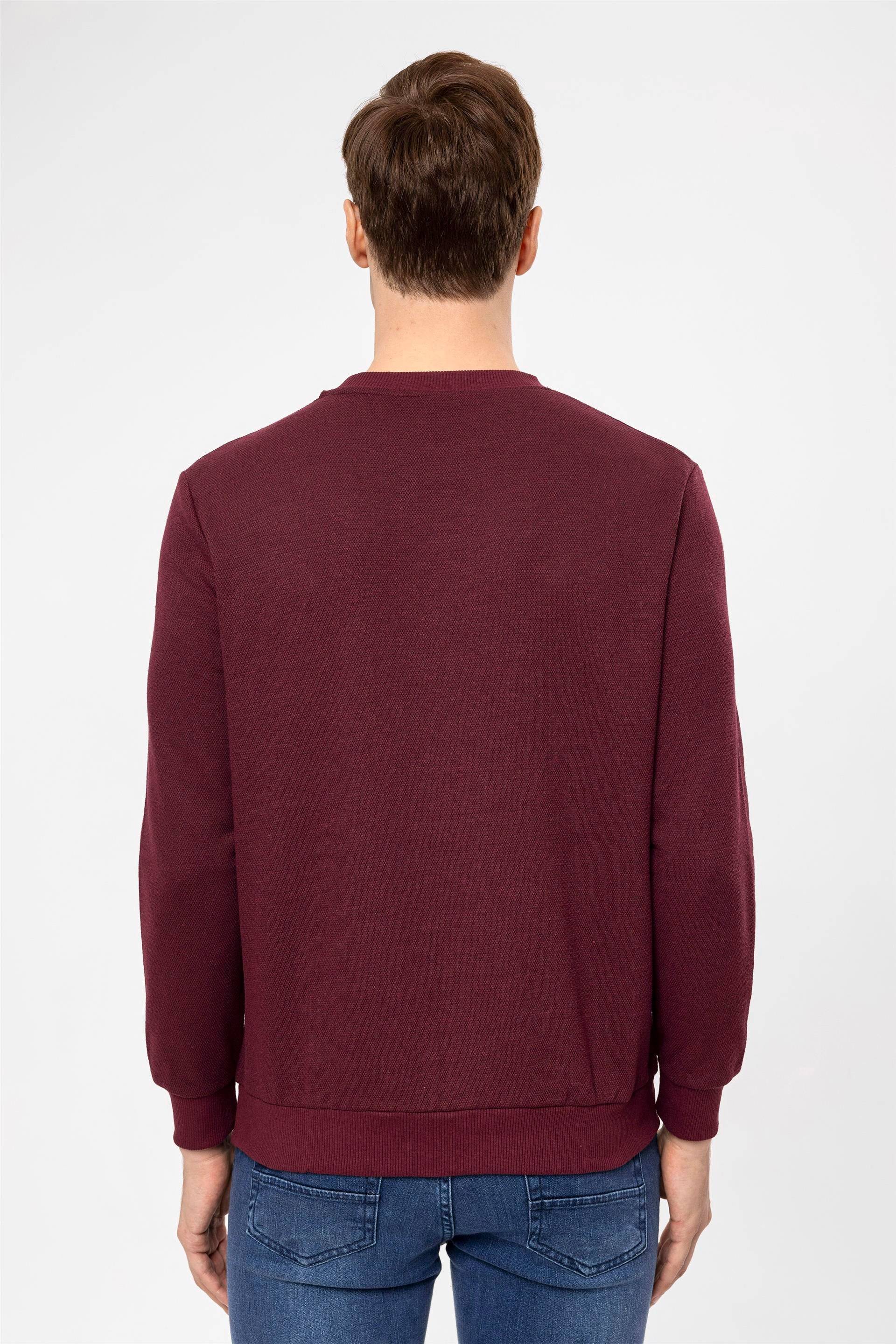 Koyu Bordo Regular Armürlü O Yaka  Sweatshirt