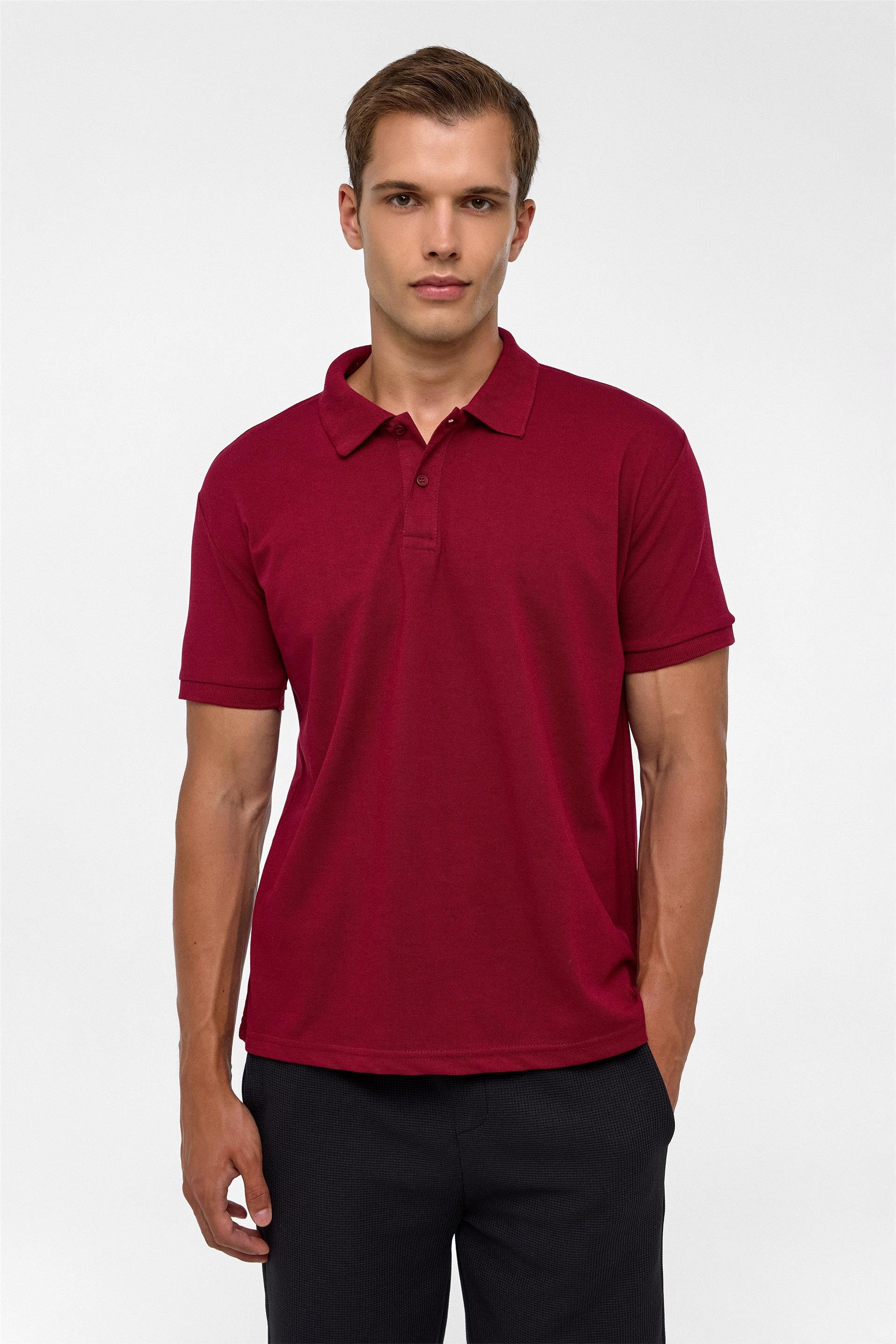 Koyu Bordo Regular Armürlü Polo Yaka Tişört