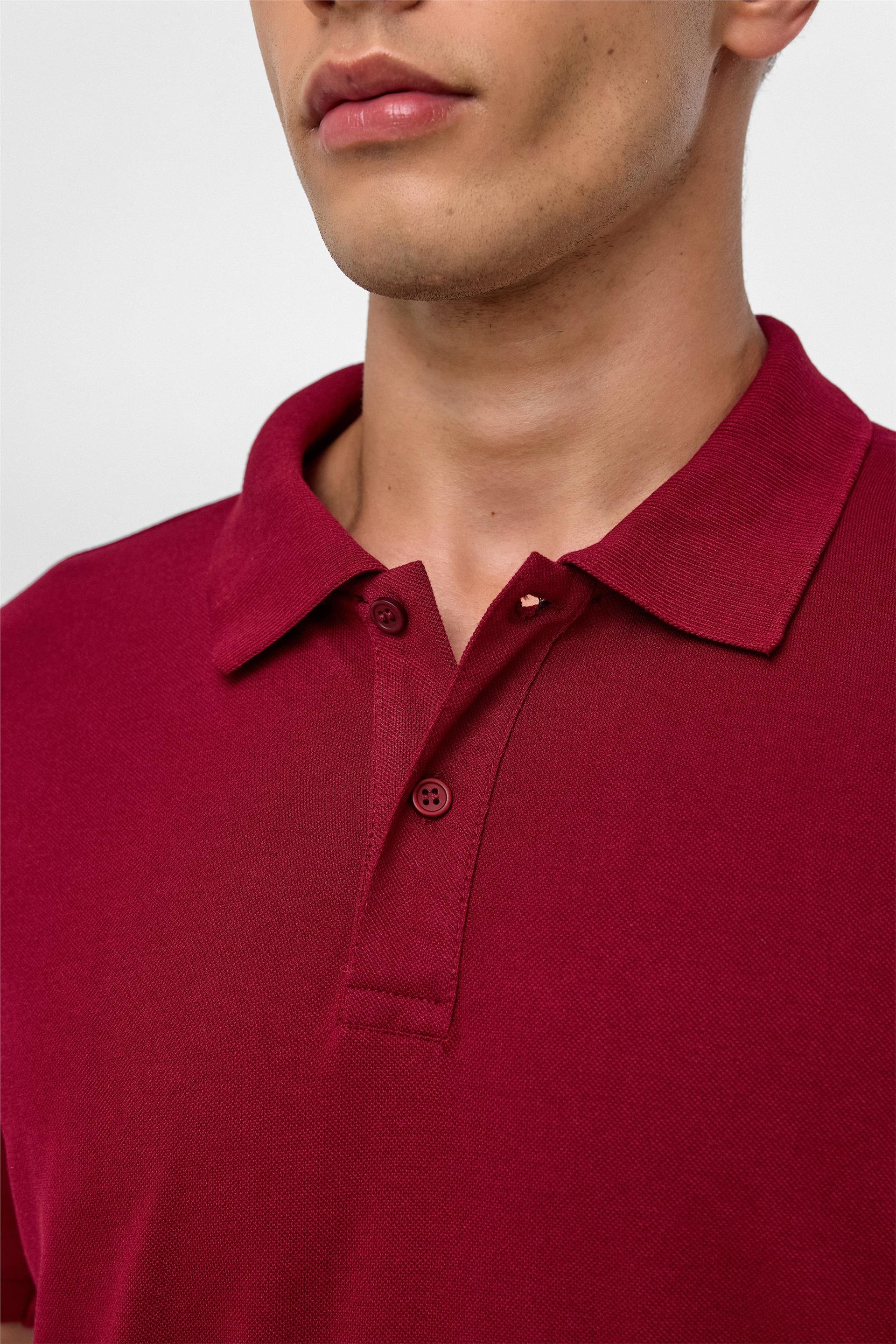 Koyu Bordo Regular Armürlü Polo Yaka Tişört