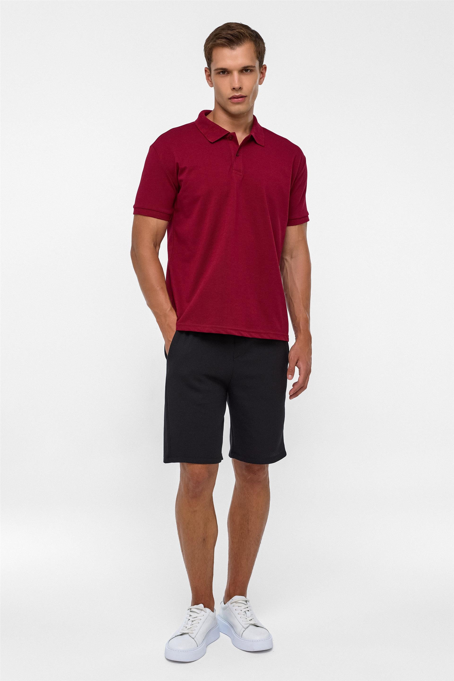 Koyu Bordo Regular Armürlü Polo Yaka Tişört