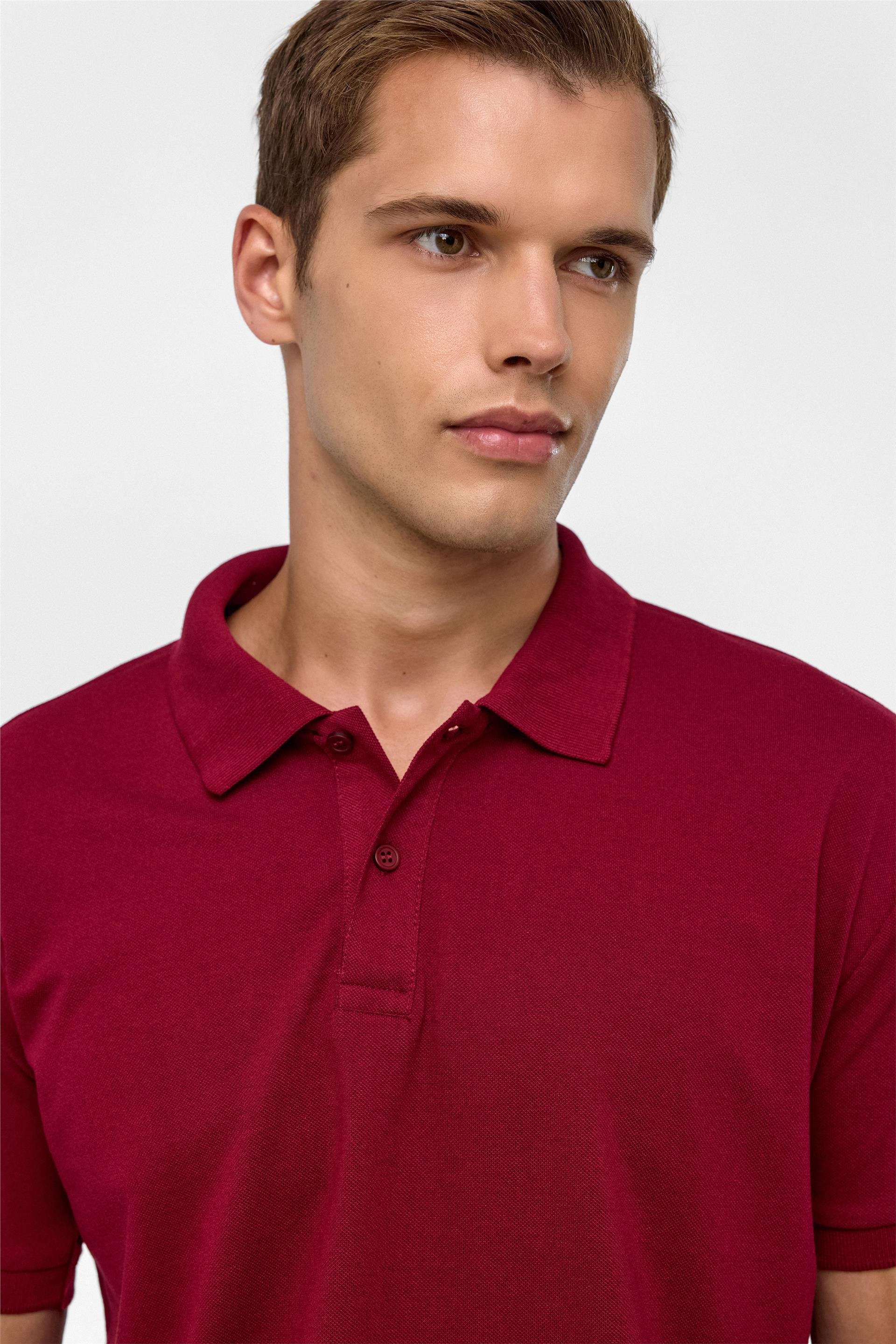 Koyu Bordo Regular Armürlü Polo Yaka Tişört