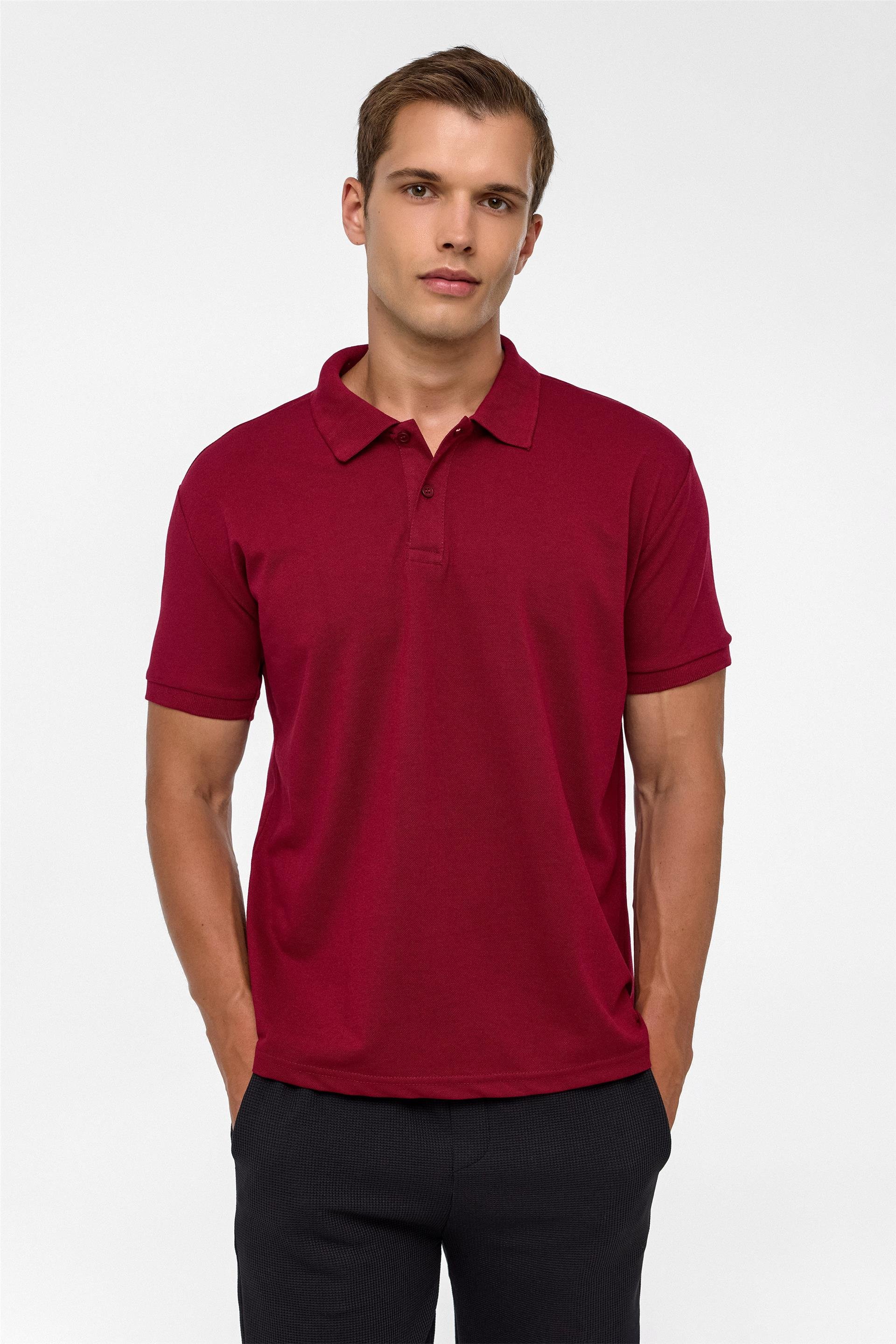 Koyu Bordo Regular Armürlü Polo Yaka Tişört