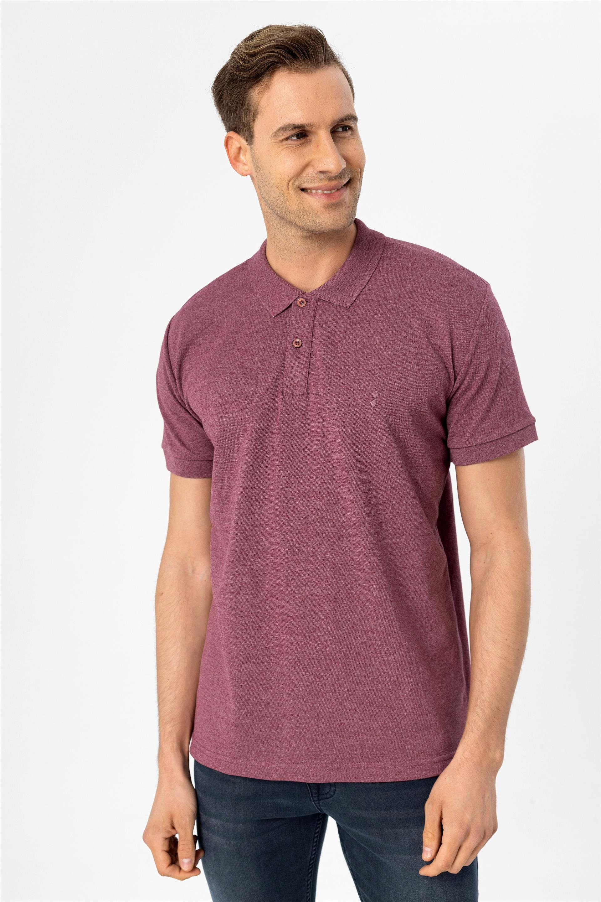 Koyu Bordo Regular Armürlü Polo Yaka  Tişört
