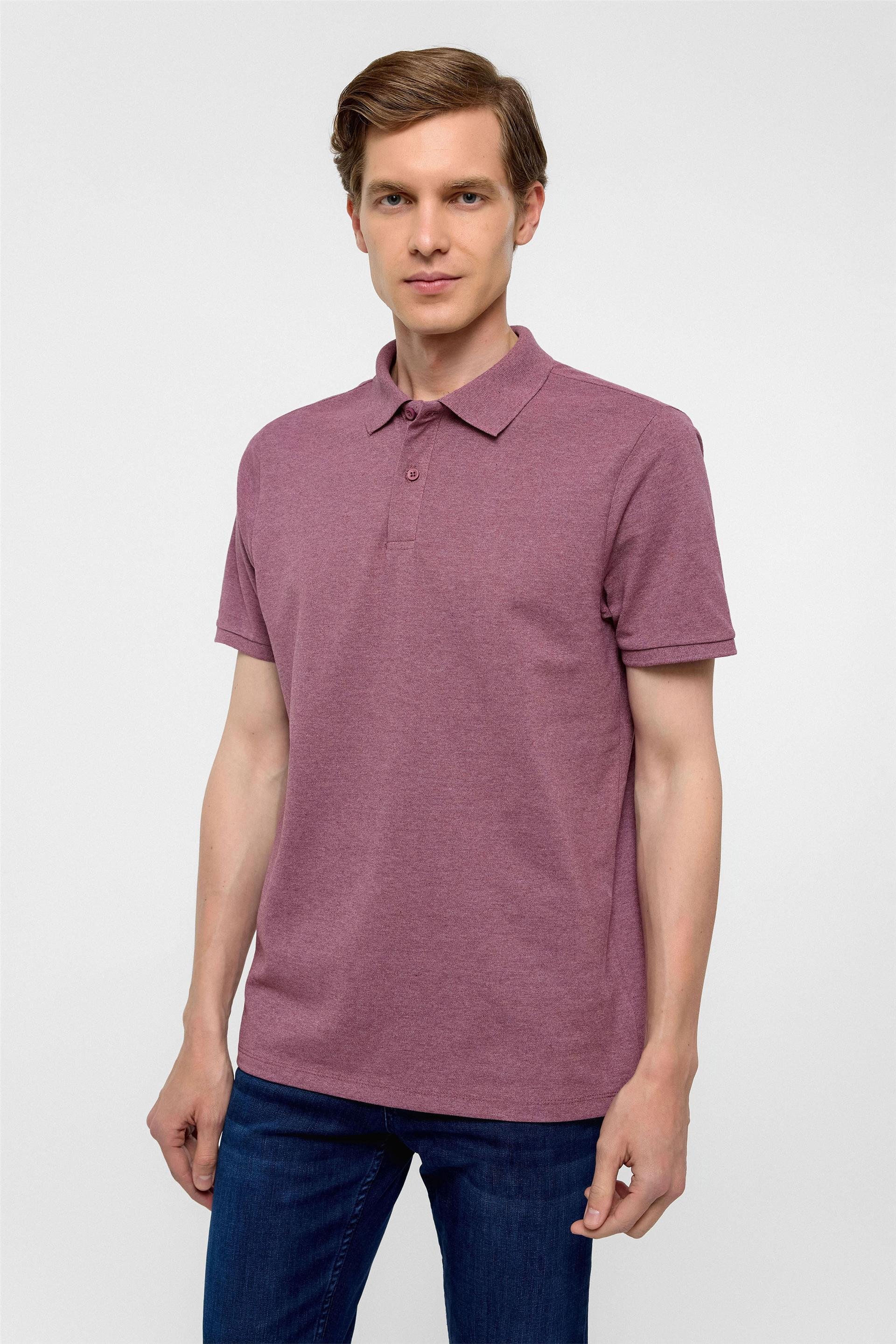 Koyu Bordo Regular Armürlü Polo Yaka Tişört