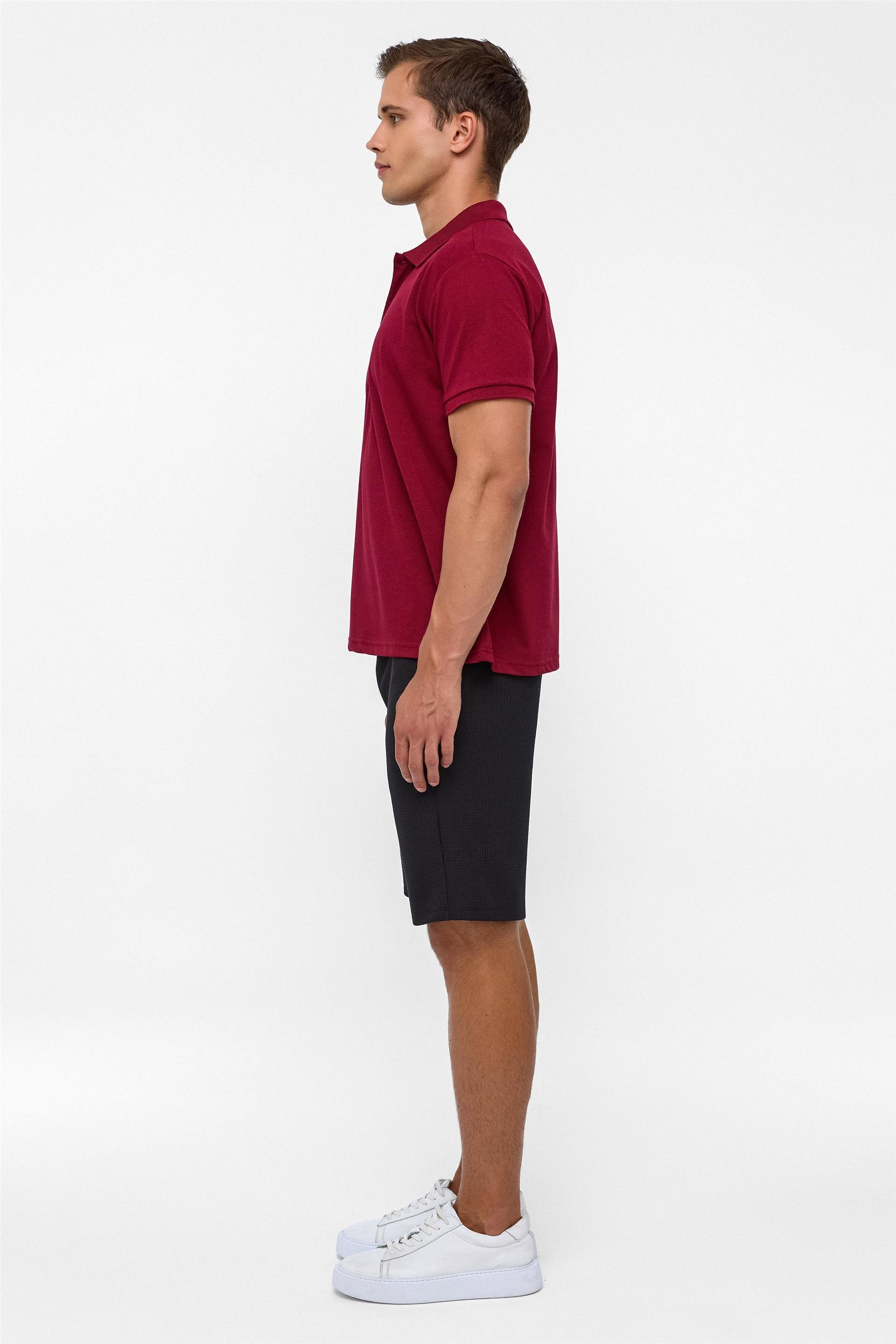 Koyu Bordo Regular Armürlü Polo Yaka Tişört