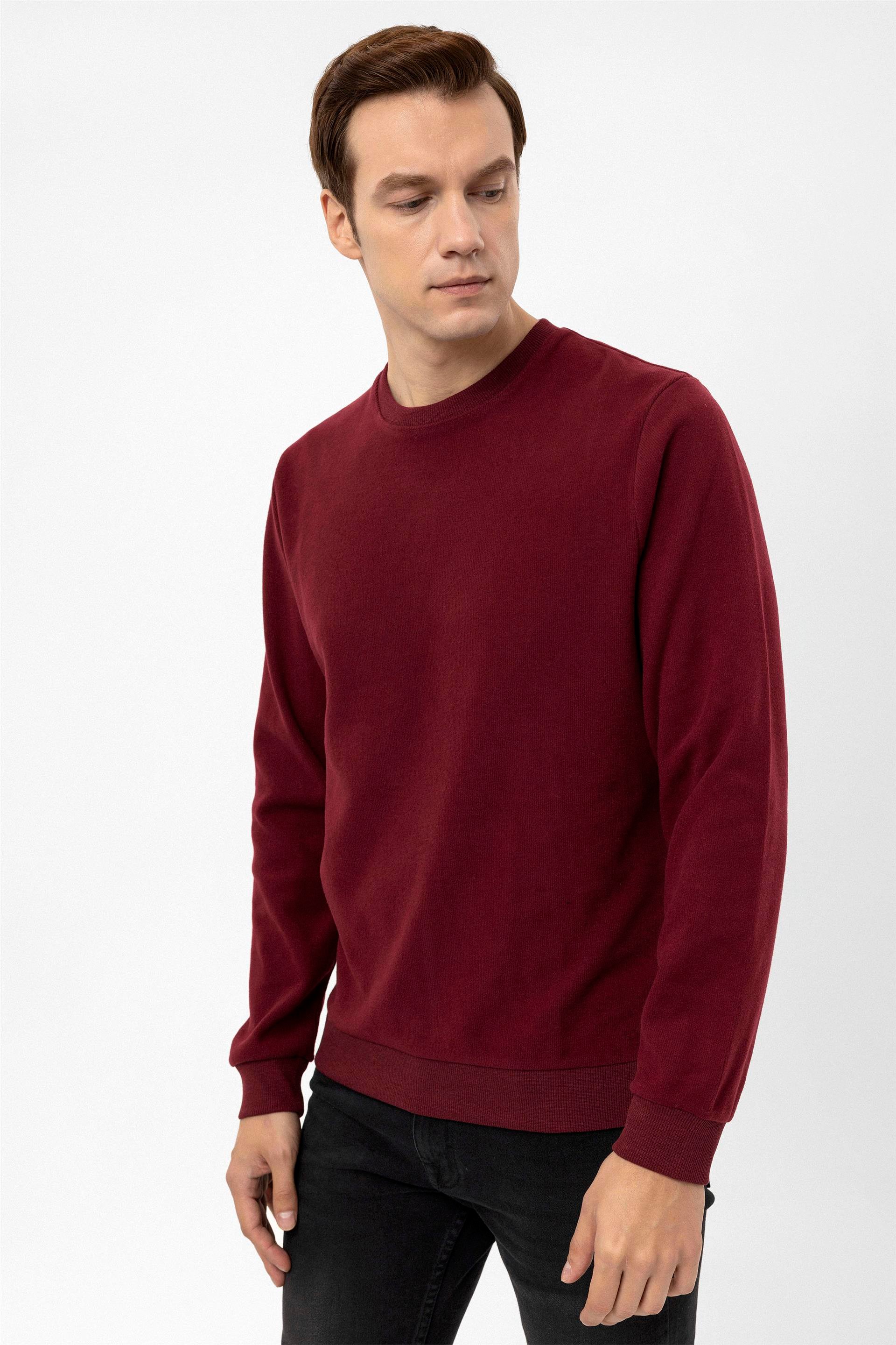 Koyu Bordo Regular Düz O Yaka  Triko