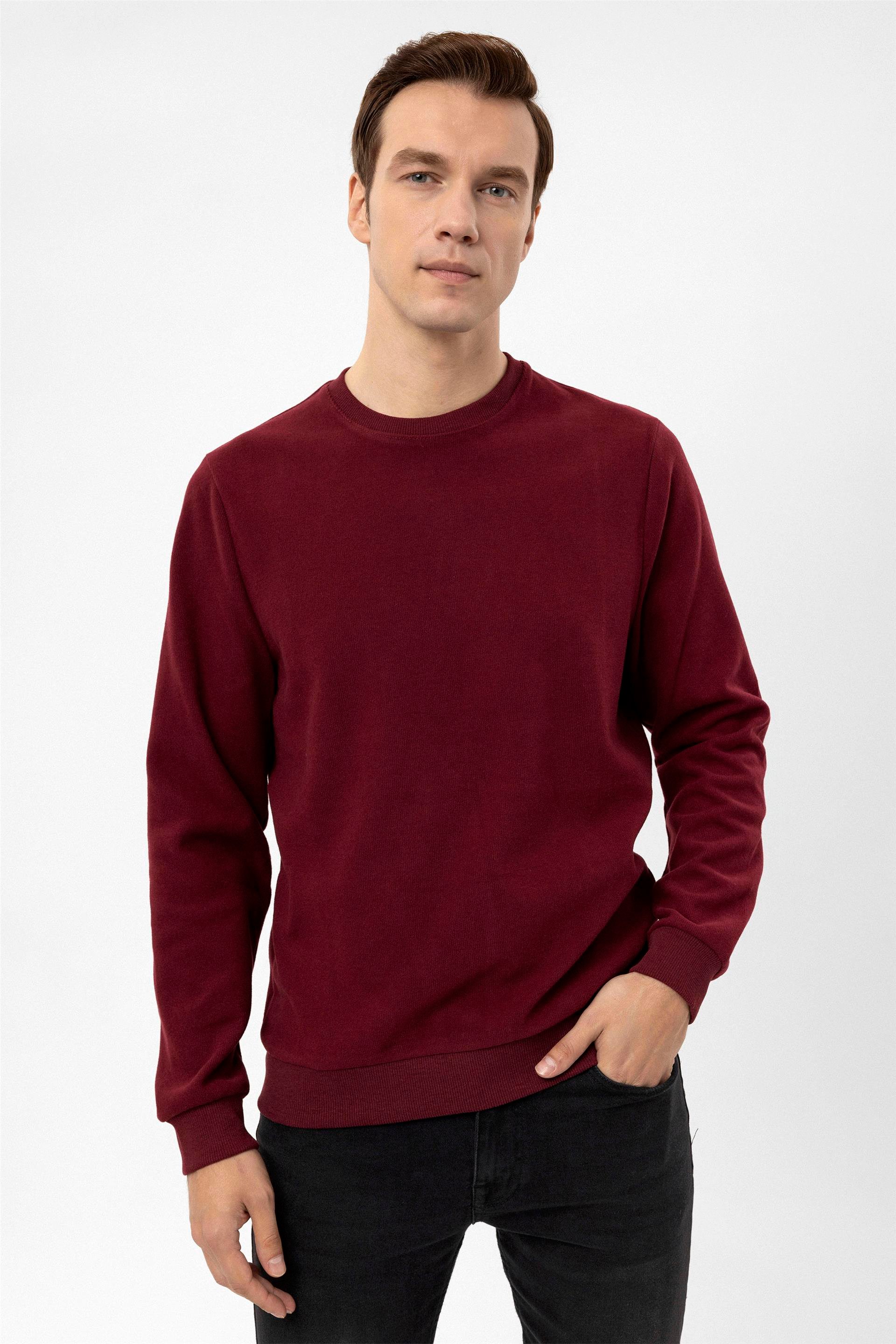 Koyu Bordo Regular Düz O Yaka  Triko