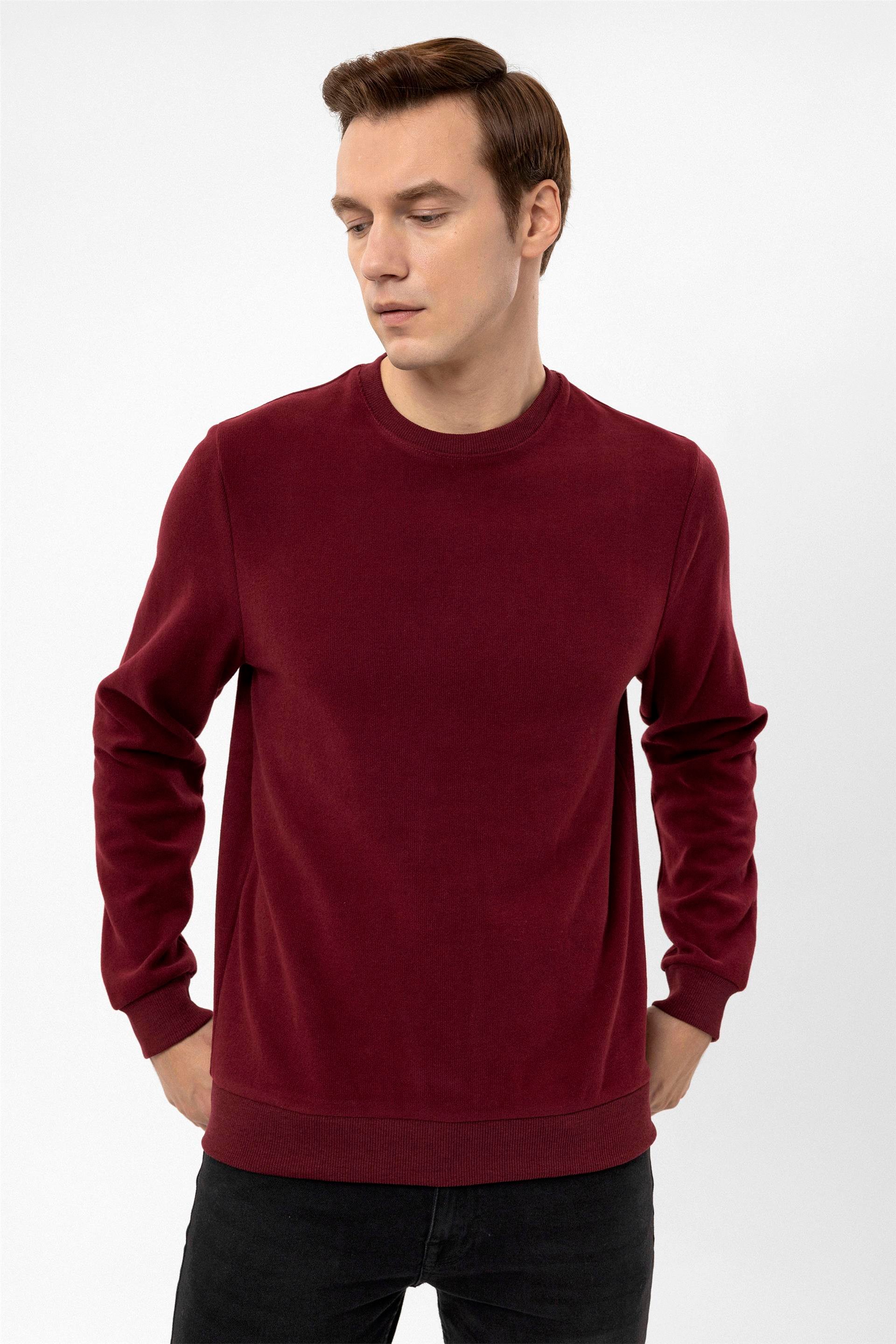 Koyu Bordo Regular Düz O Yaka  Triko