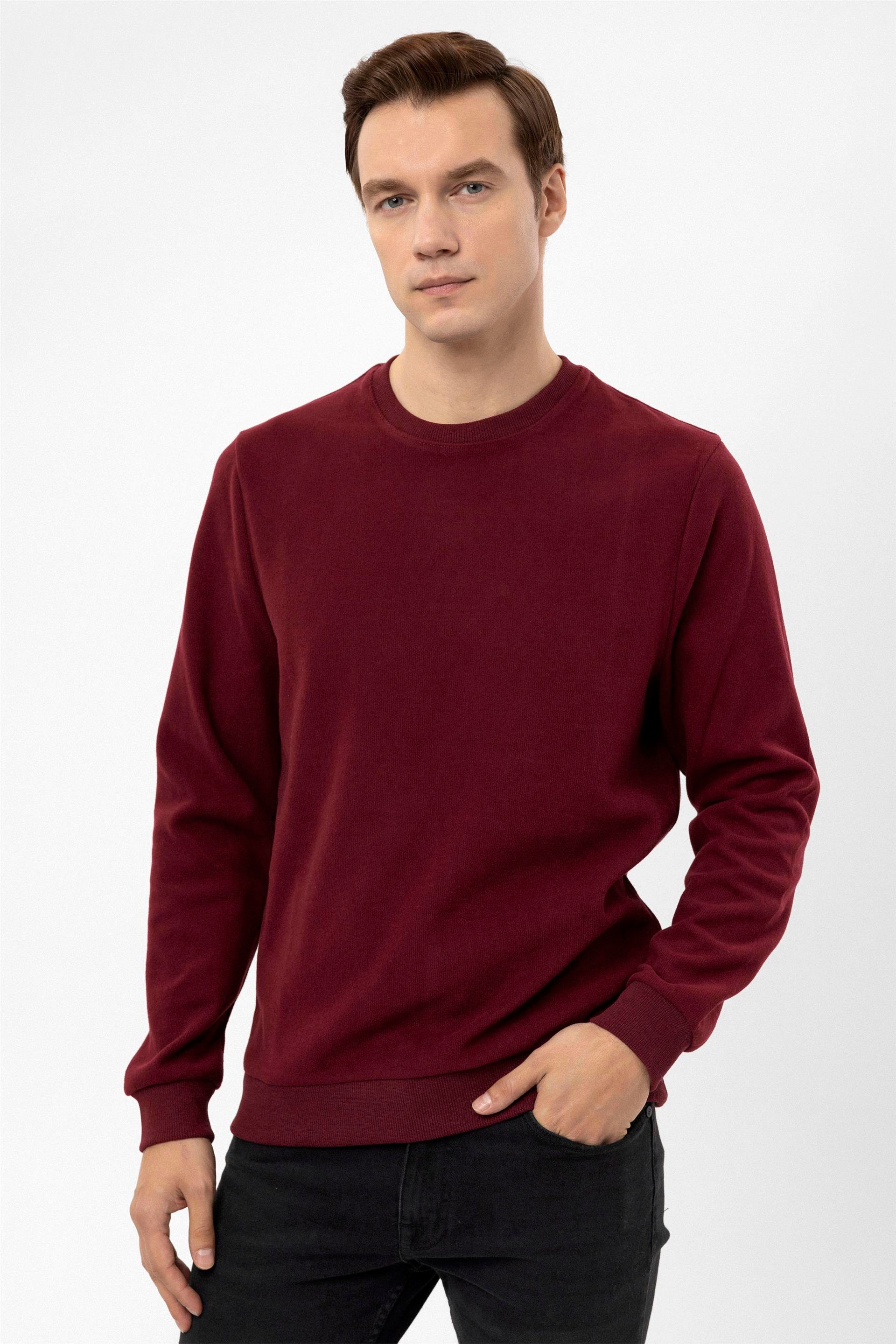Koyu Bordo Regular Düz O Yaka  Triko