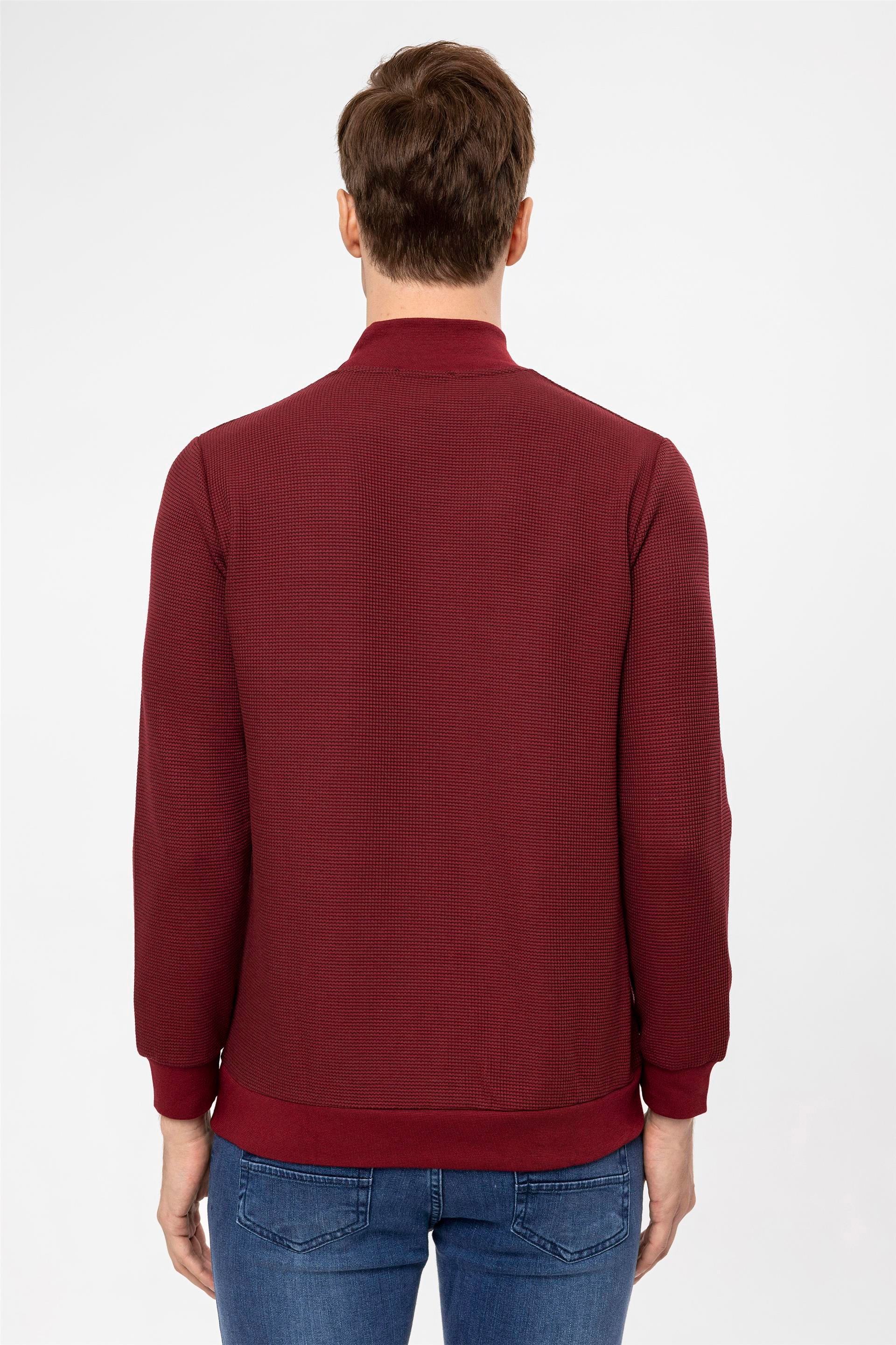 Koyu Bordo Regular Kapitone Yarım Balıkçı Yaka  Sweatshirt