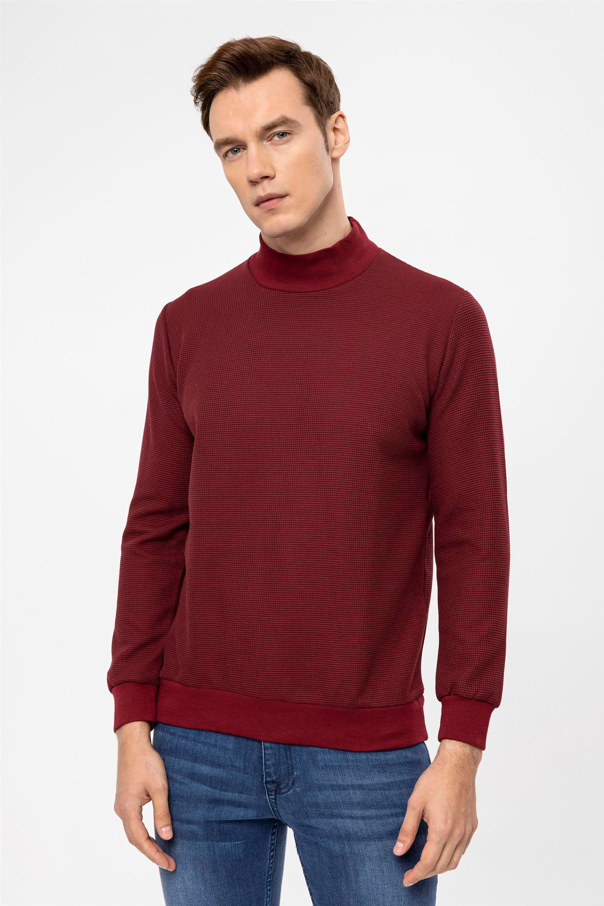 Koyu Bordo Regular Kapitone Yarım Balıkçı Yaka  Sweatshirt