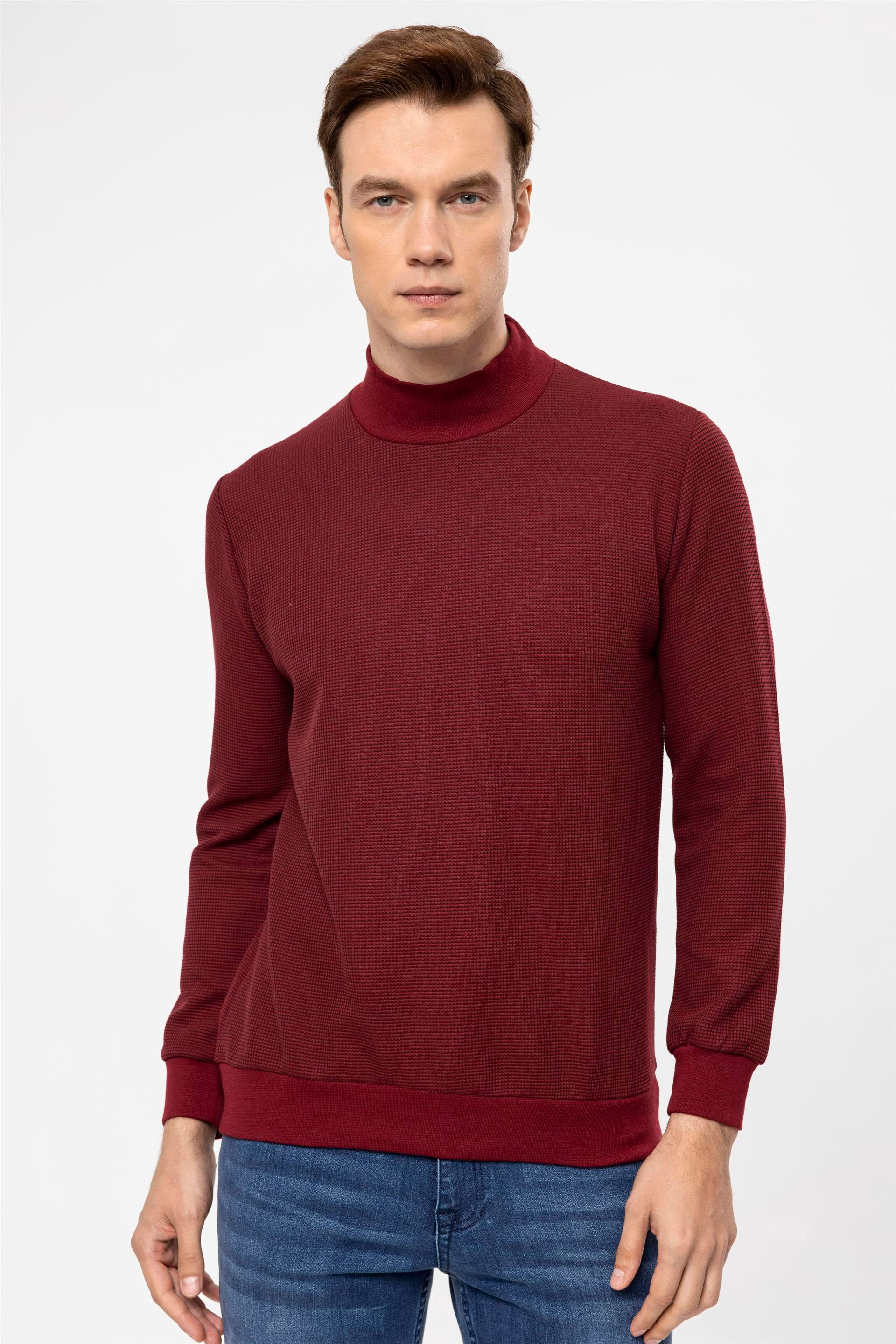 Koyu Bordo Regular Kapitone Yarım Balıkçı Yaka  Sweatshirt