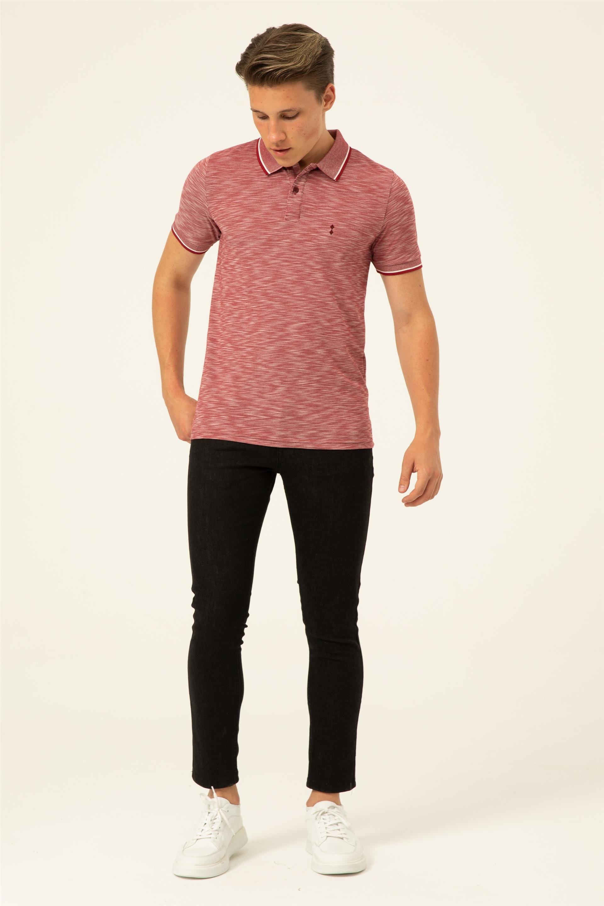 Koyu Bordo Slim Armürlü Polo Yaka  Tişört