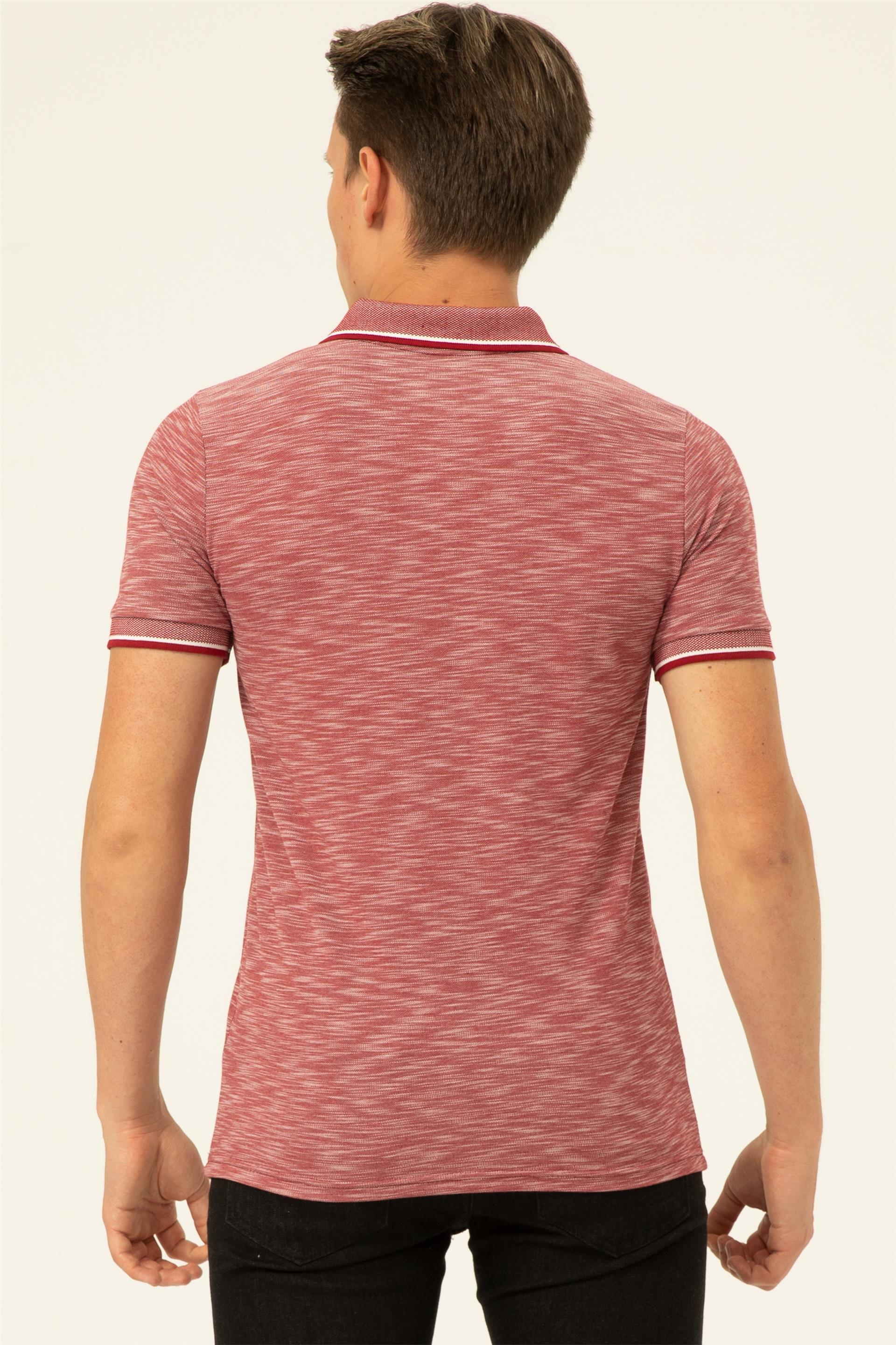 Koyu Bordo Slim Armürlü Polo Yaka  Tişört