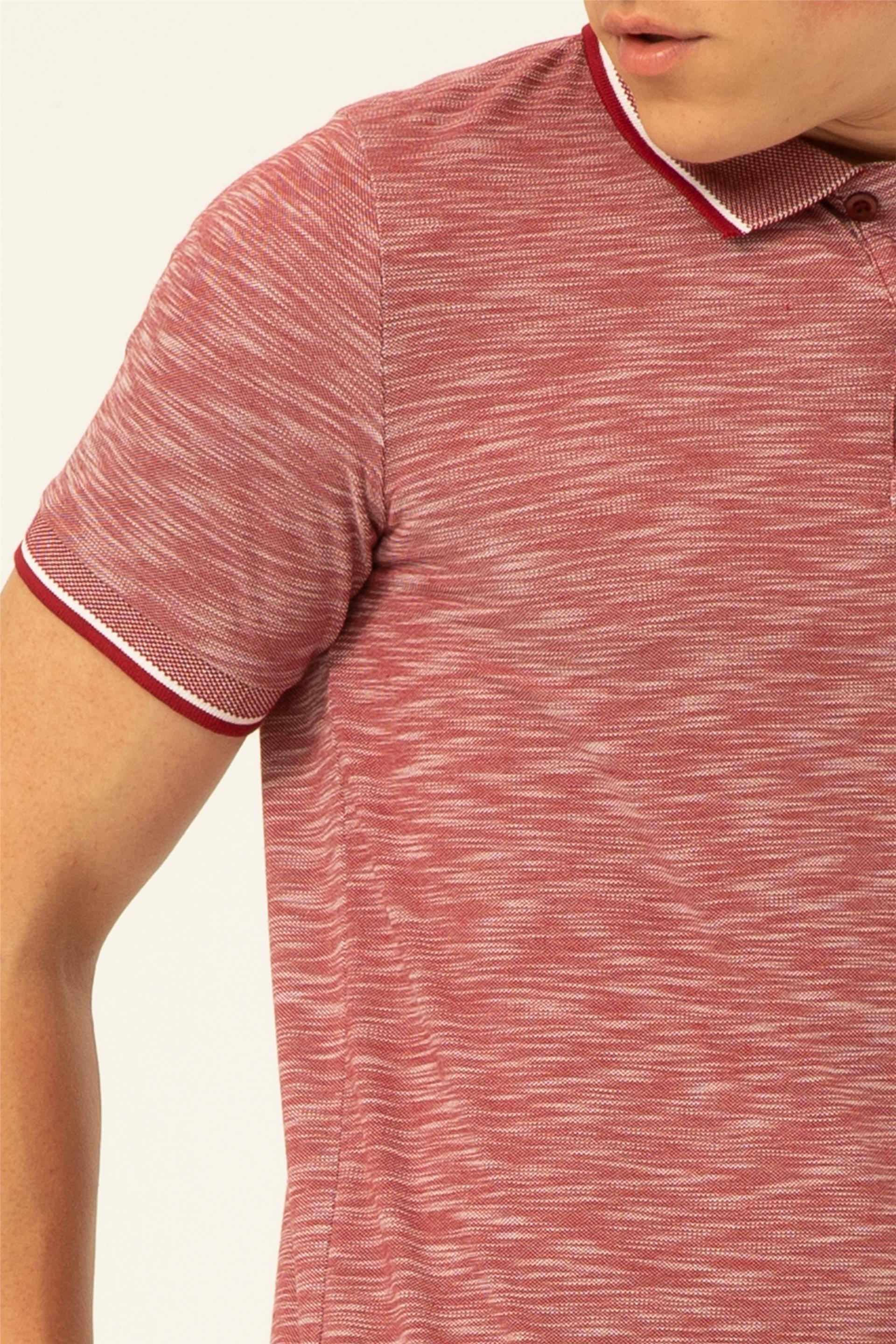 Koyu Bordo Slim Armürlü Polo Yaka  Tişört
