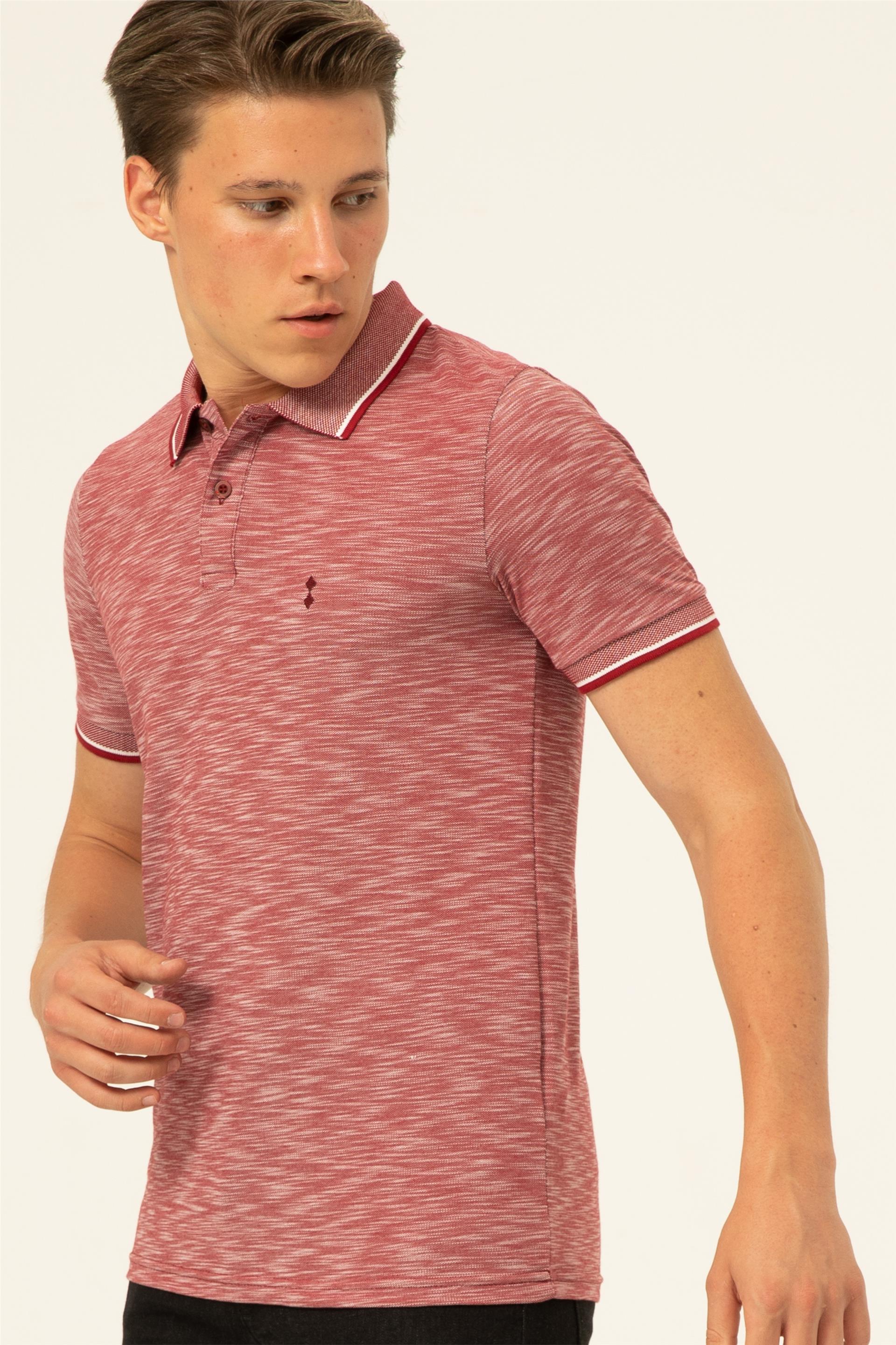 Koyu Bordo Slim Armürlü Polo Yaka  Tişört
