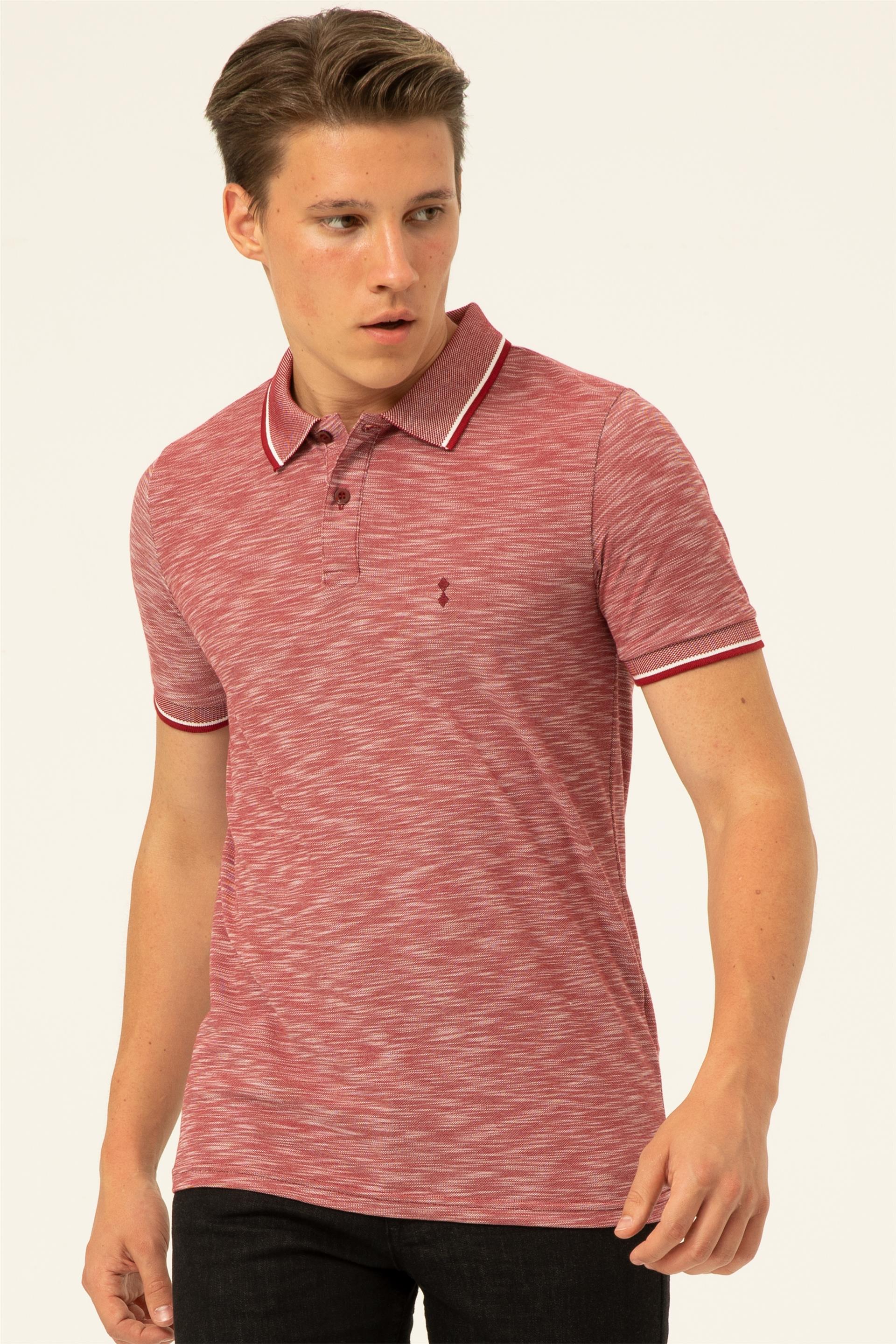 Koyu Bordo Slim Armürlü Polo Yaka  Tişört