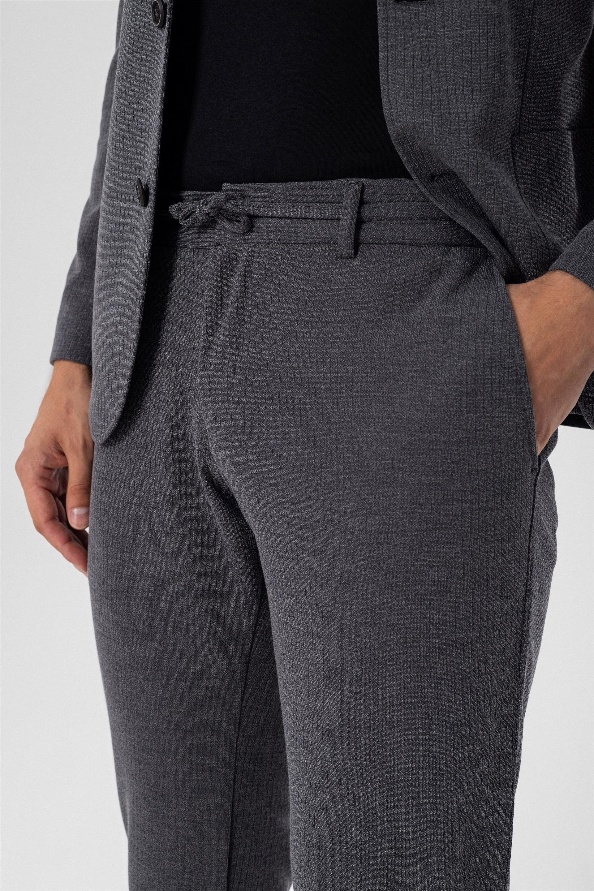 Koyu Gri Slim Armürlü Mono Yaka 6 Drop                                                       Takım Elbise