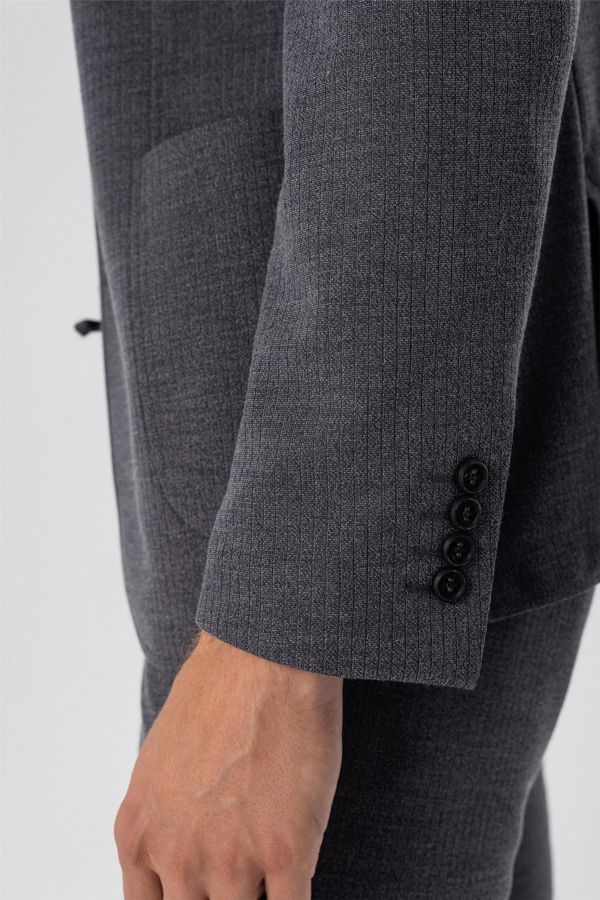 Koyu Gri Slim Armürlü Mono Yaka 6 Drop                                                       Takım Elbise