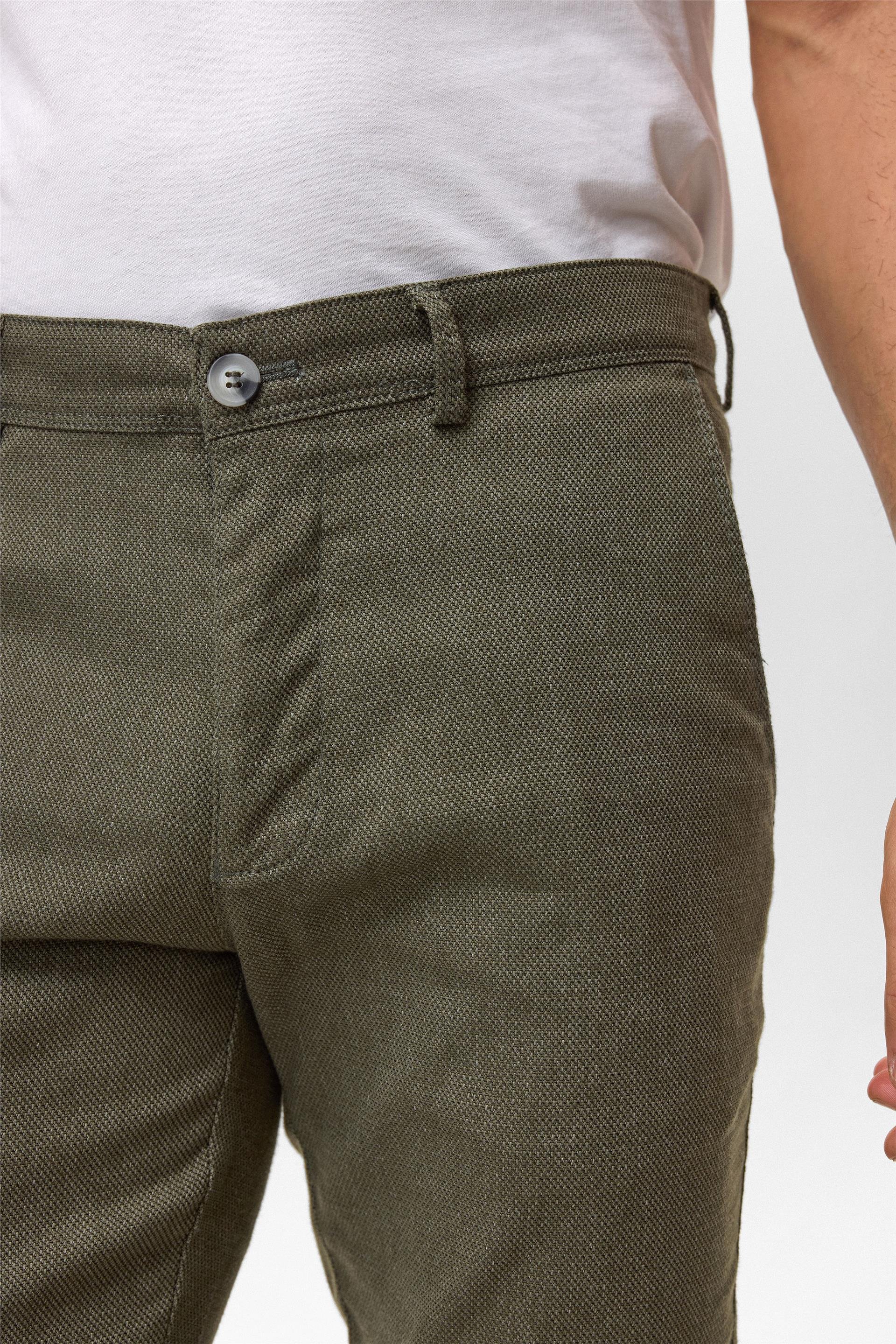 Koyu Haki Slim Armürlü Pantolon