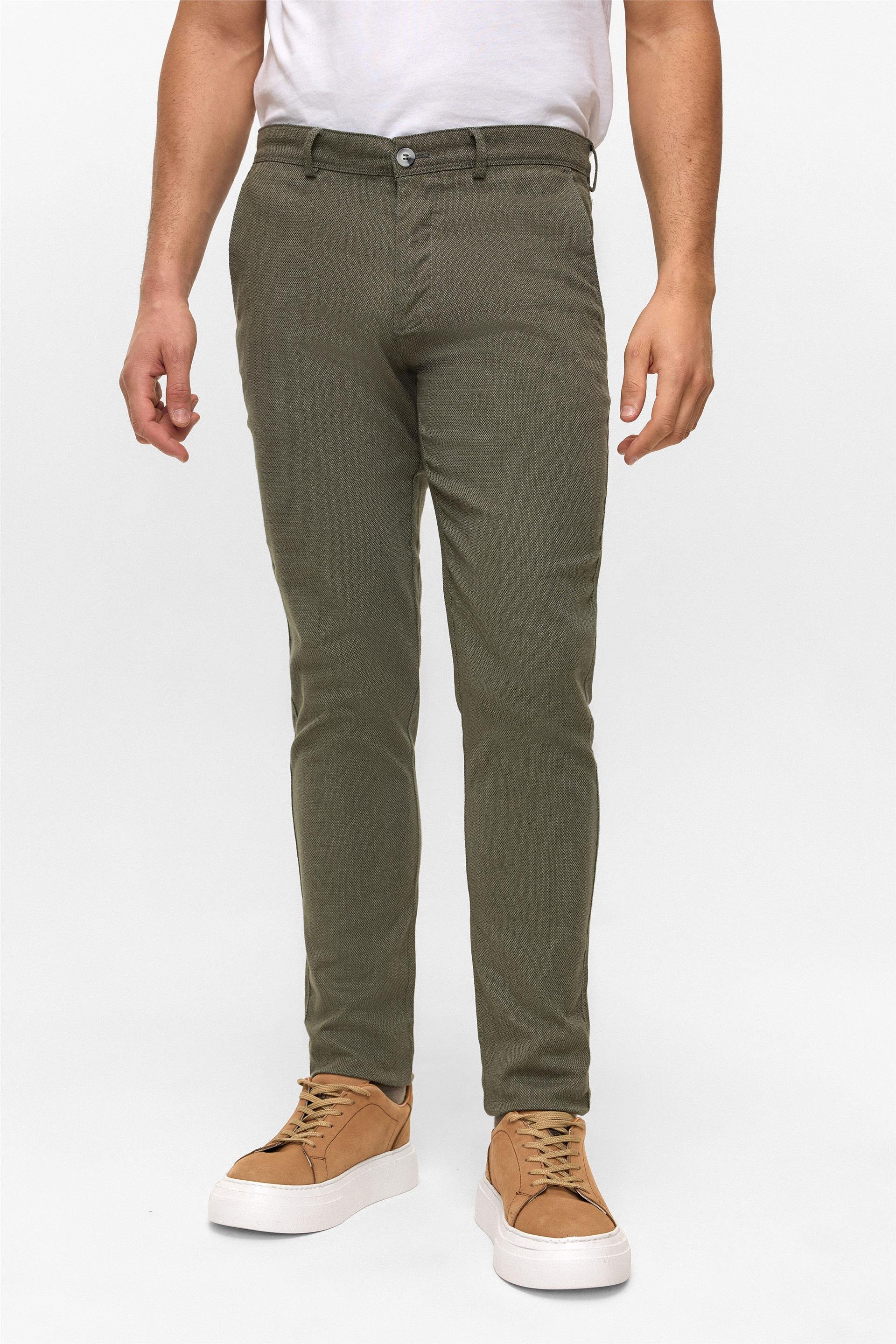 Koyu Haki Slim Armürlü Pantolon