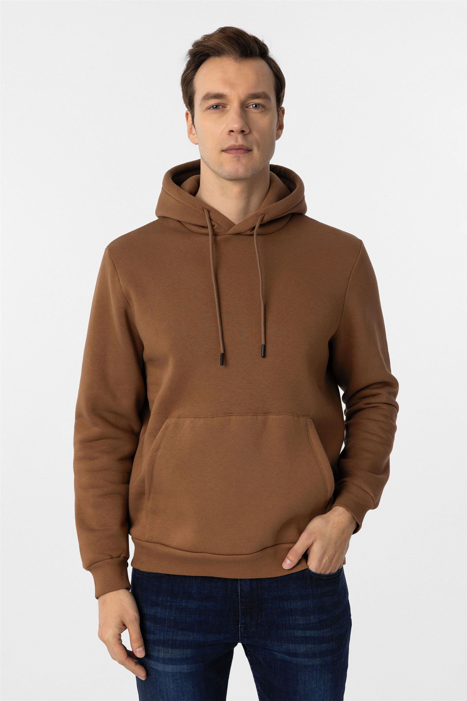 Koyu Kiremit Regular Düz Kapişonlu Yaka Triko