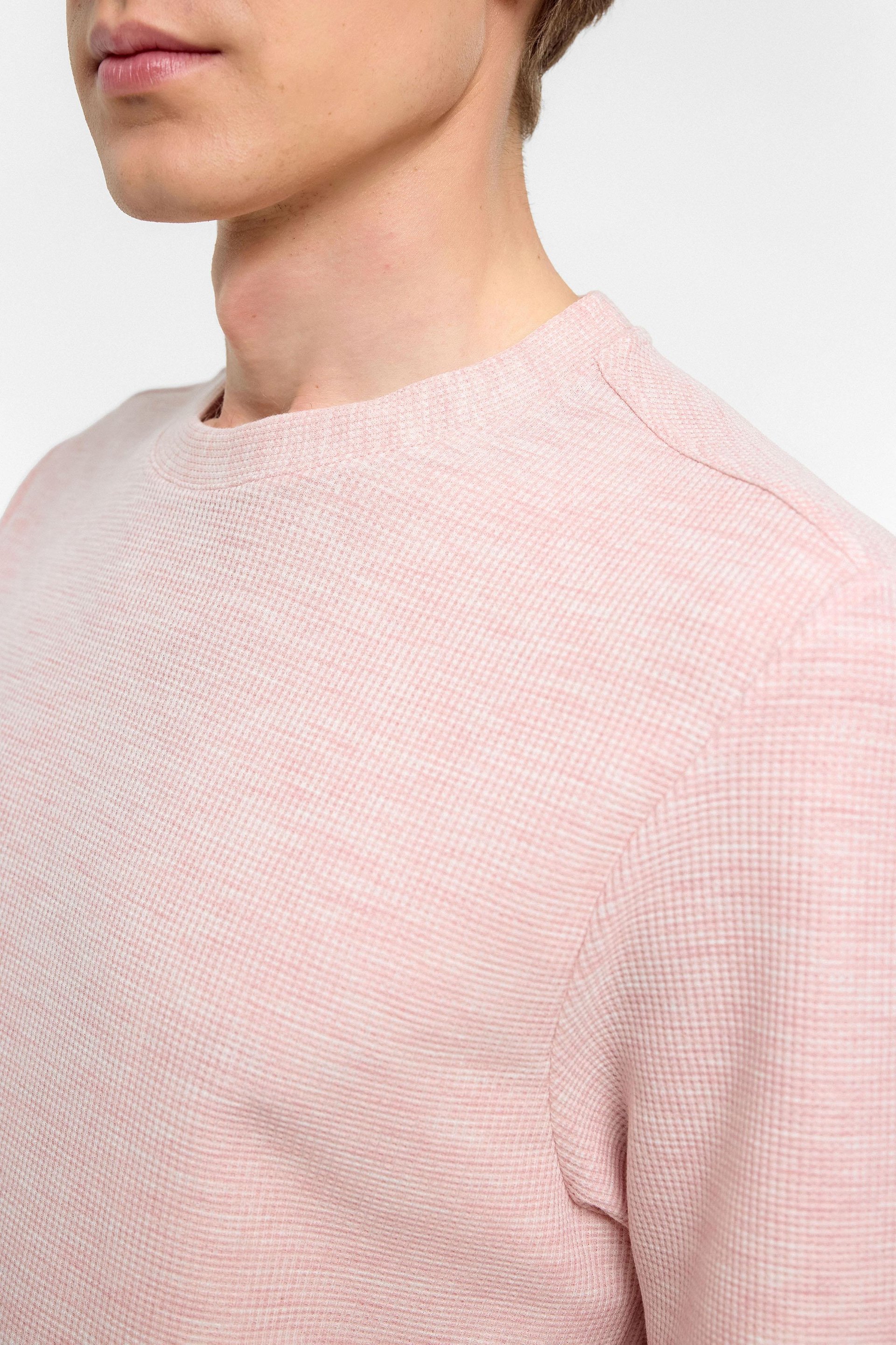 Koyu Pembe Regular Armürlü Bisiklet Yaka Tişört