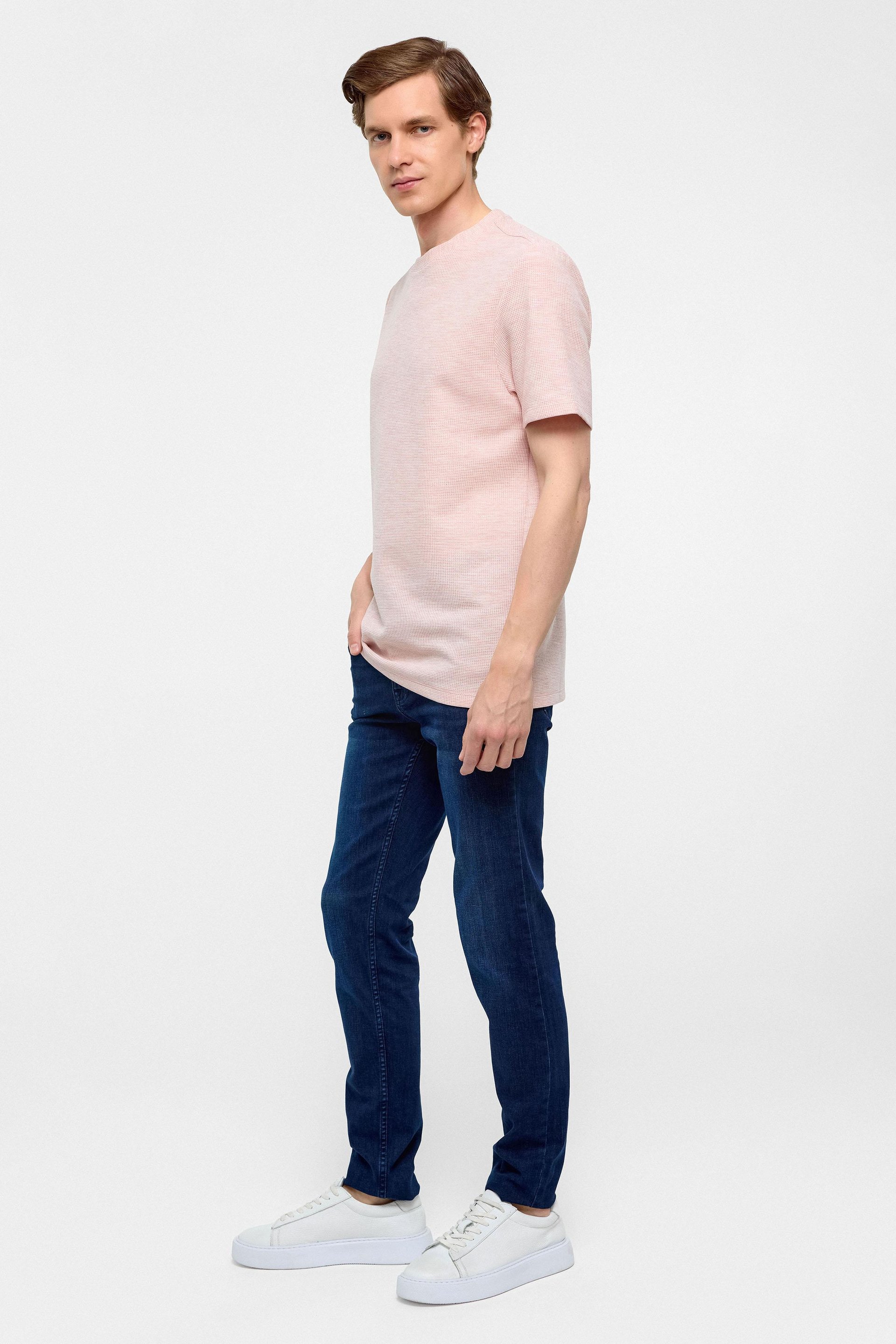 Koyu Pembe Regular Armürlü Bisiklet Yaka Tişört