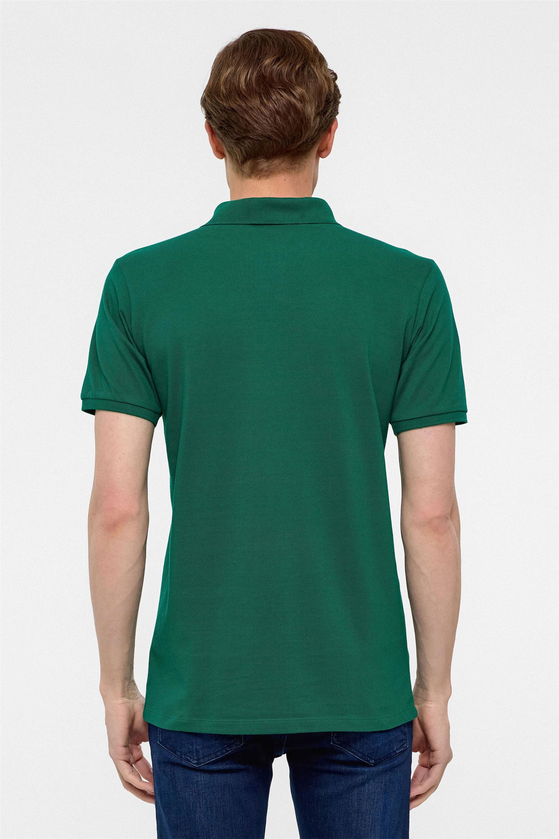 Koyu Yeşil Slim Fit Armürlü Polo Yaka Tişört