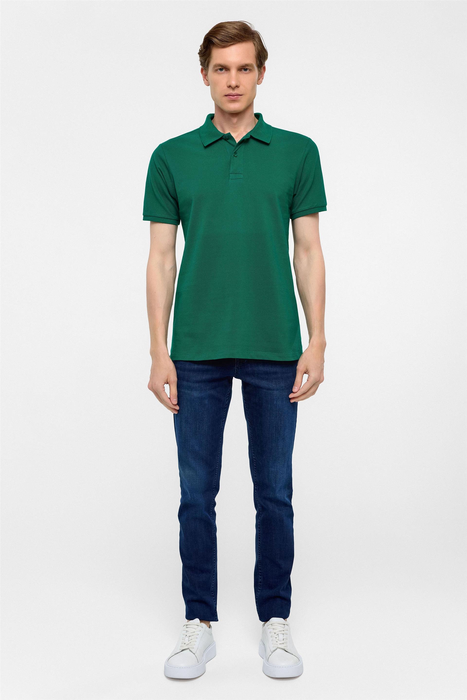 Koyu Yeşil Slim Fit Armürlü Polo Yaka Tişört