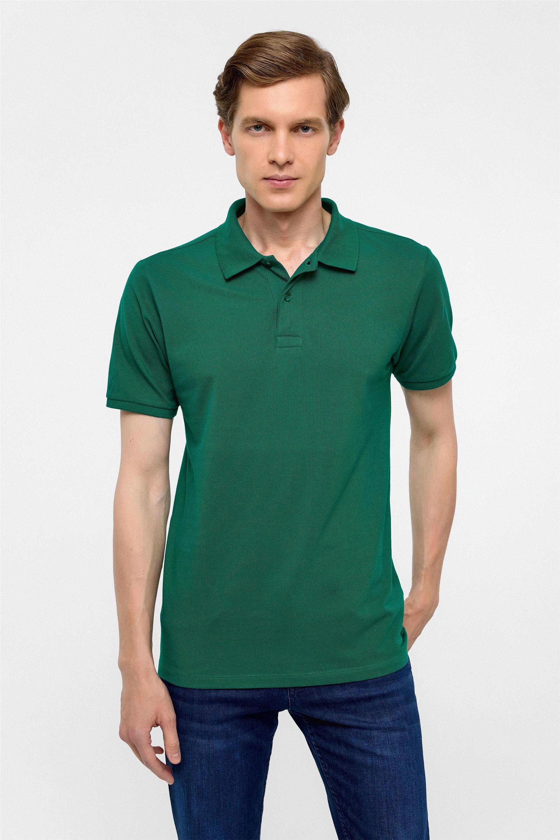 Koyu Yeşil Slim Fit Armürlü Polo Yaka Tişört