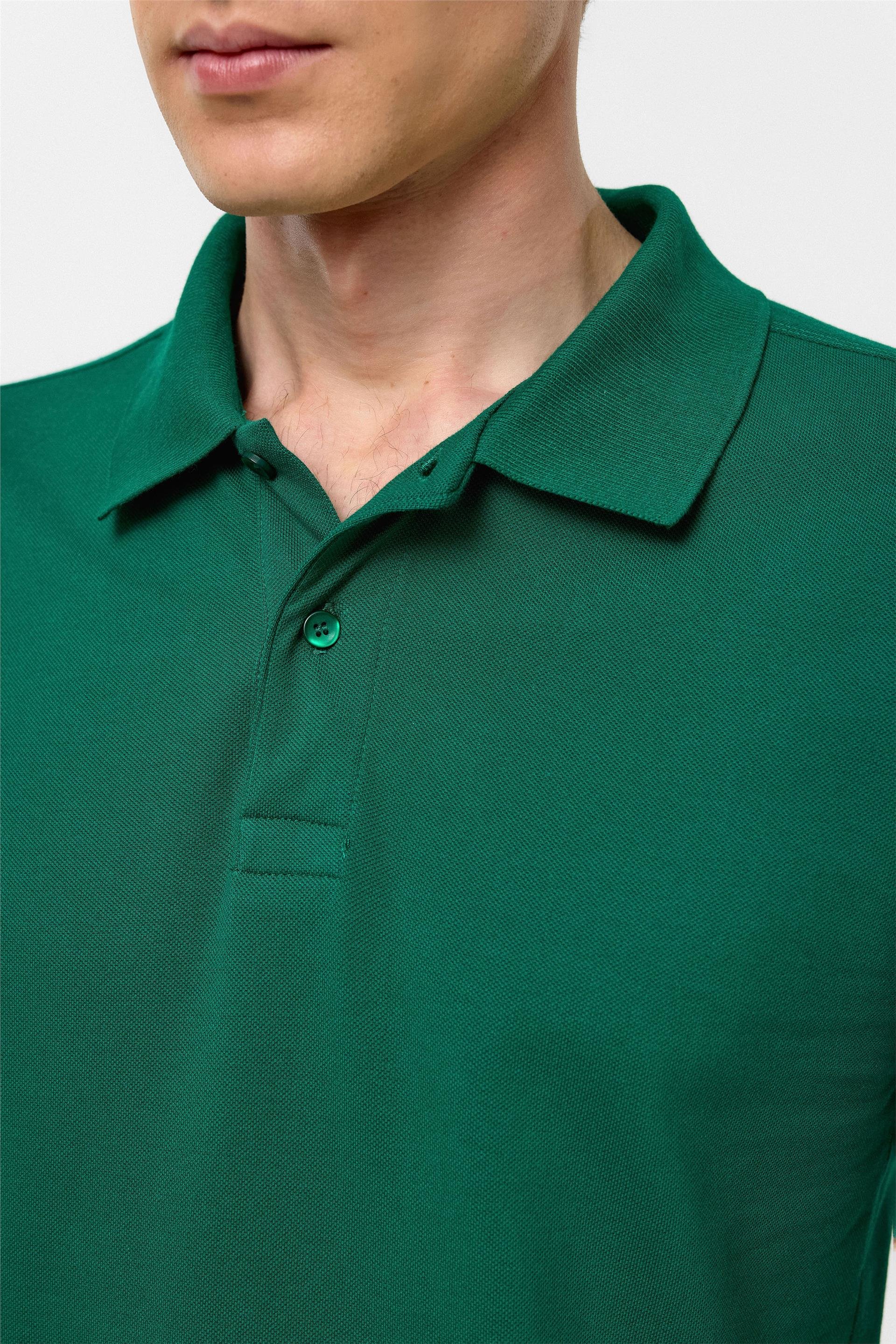 Koyu Yeşil Slim Fit Armürlü Polo Yaka Tişört