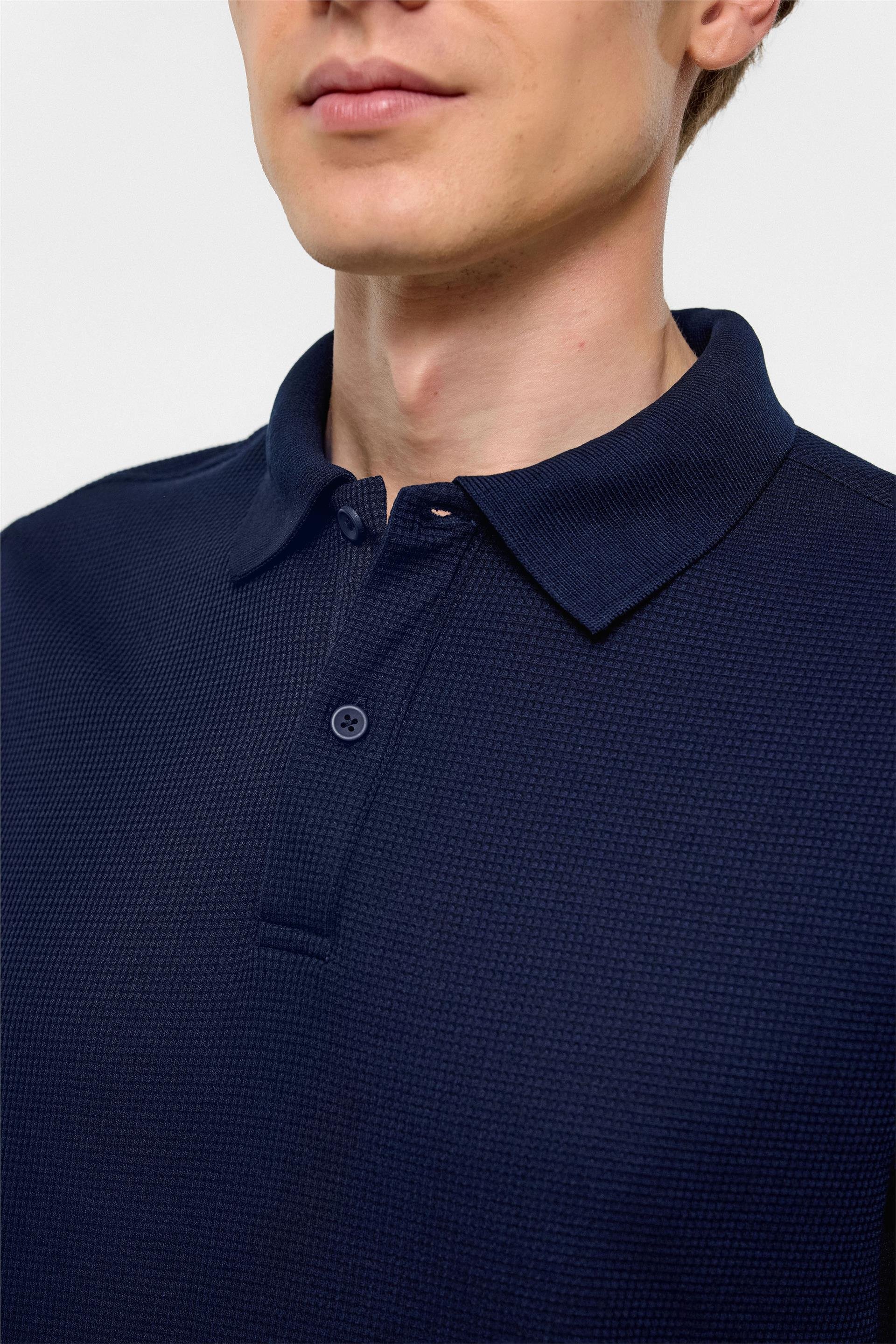 Lacivert Regular Armürlü Polo Yaka Tişört