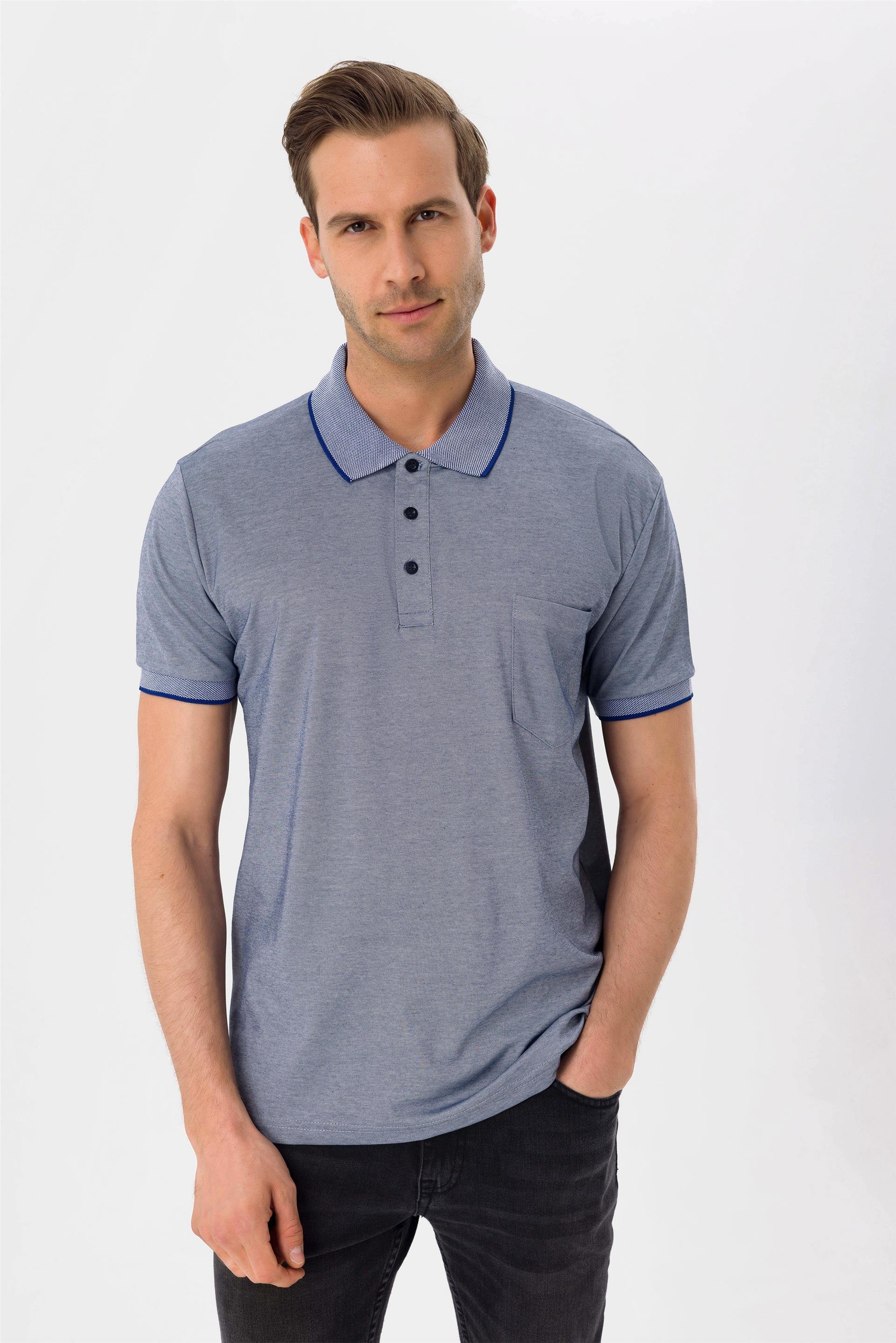 Lacivert Regular Armürlü Polo Yaka  Tişört