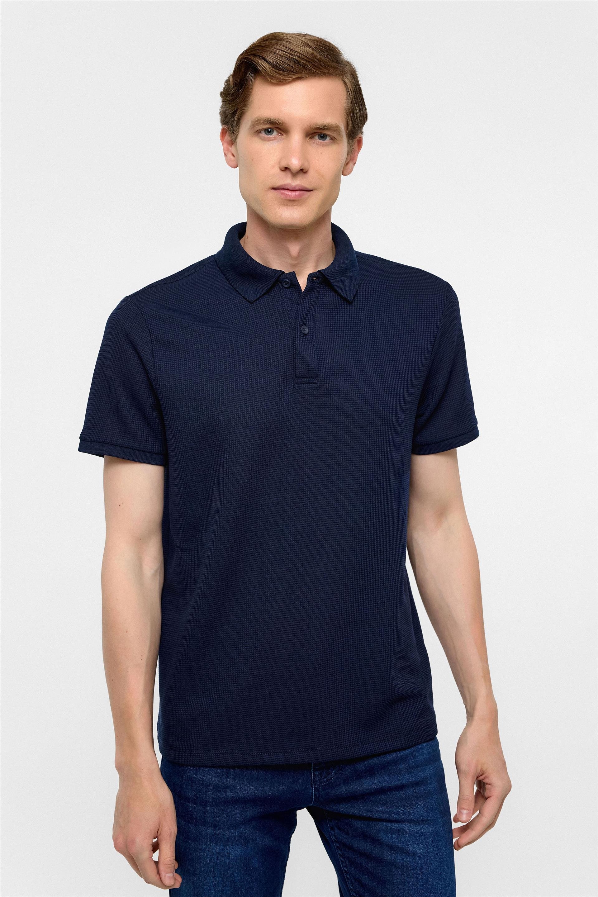 Lacivert Regular Armürlü Polo Yaka Tişört