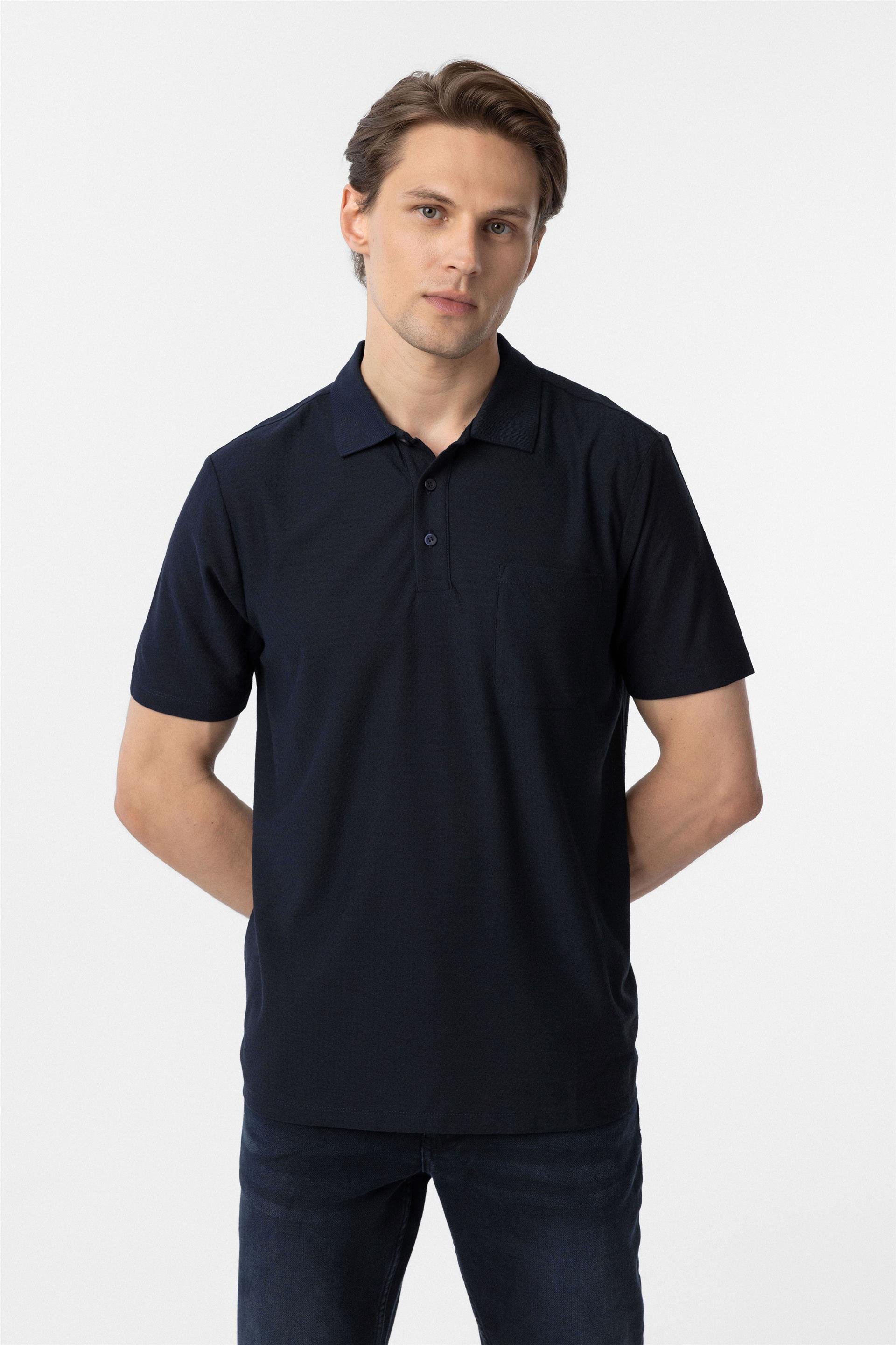 Lacivert Regular Armürlü Polo Yaka  Tişört