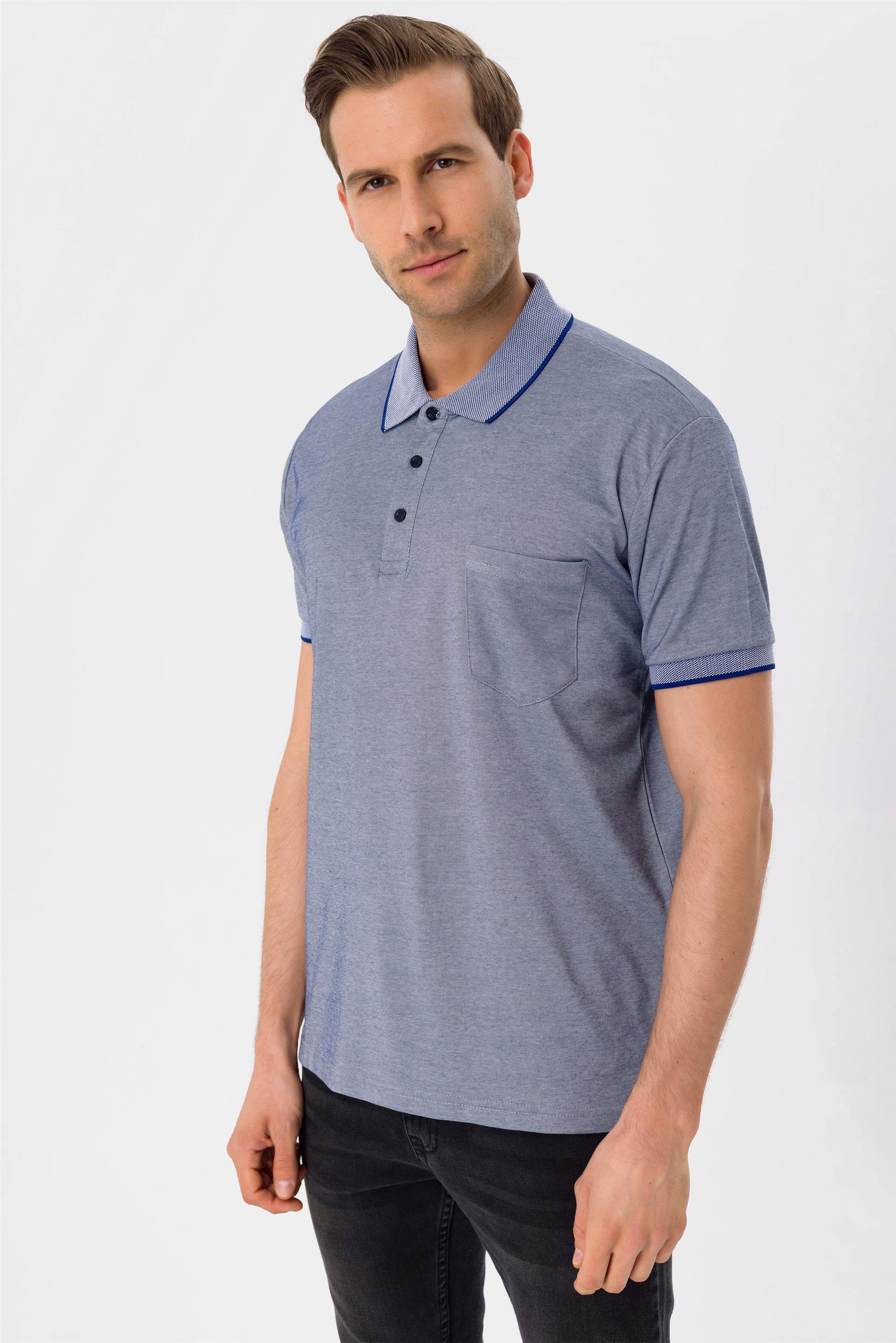 Lacivert Regular Armürlü Polo Yaka  Tişört