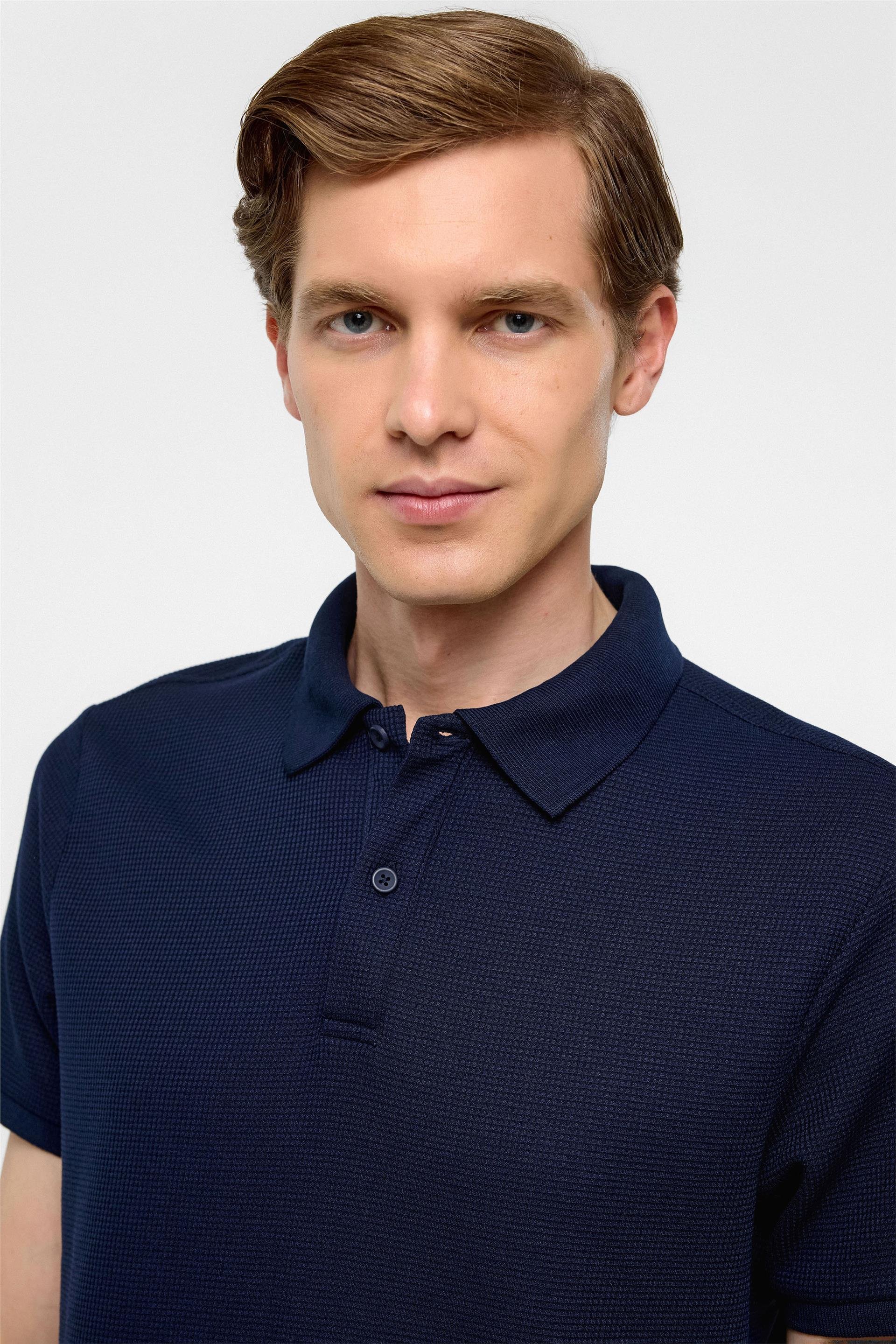 Lacivert Regular Armürlü Polo Yaka Tişört