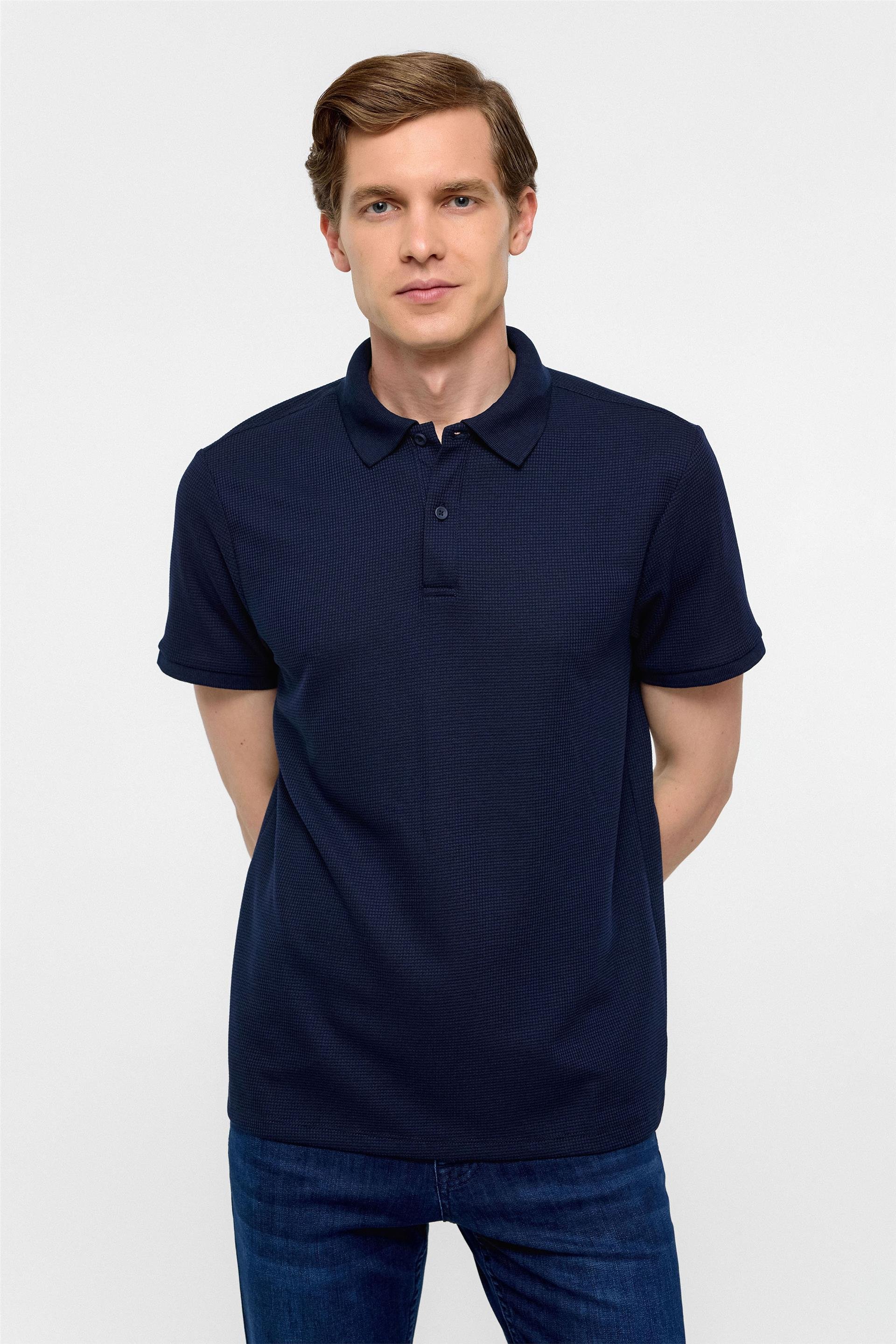 Lacivert Regular Armürlü Polo Yaka Tişört