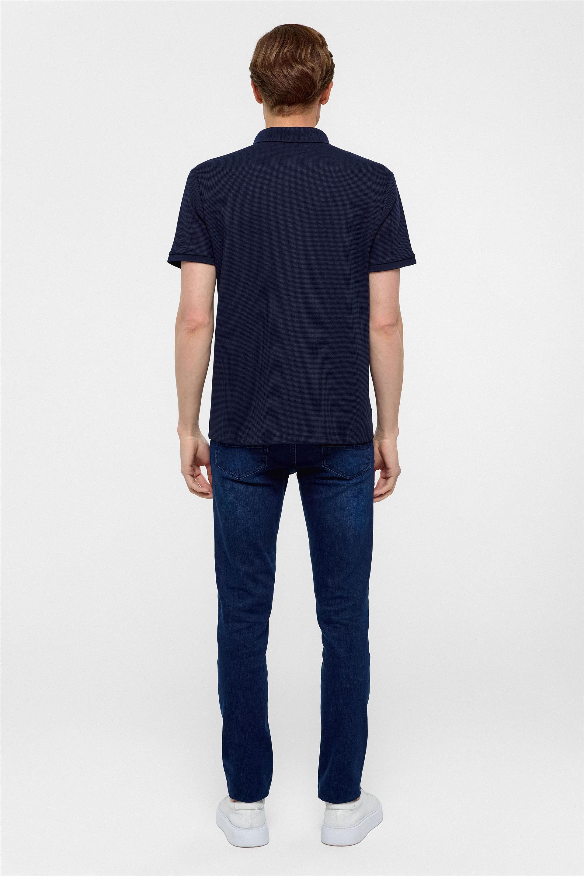 Lacivert Regular Armürlü Polo Yaka Tişört